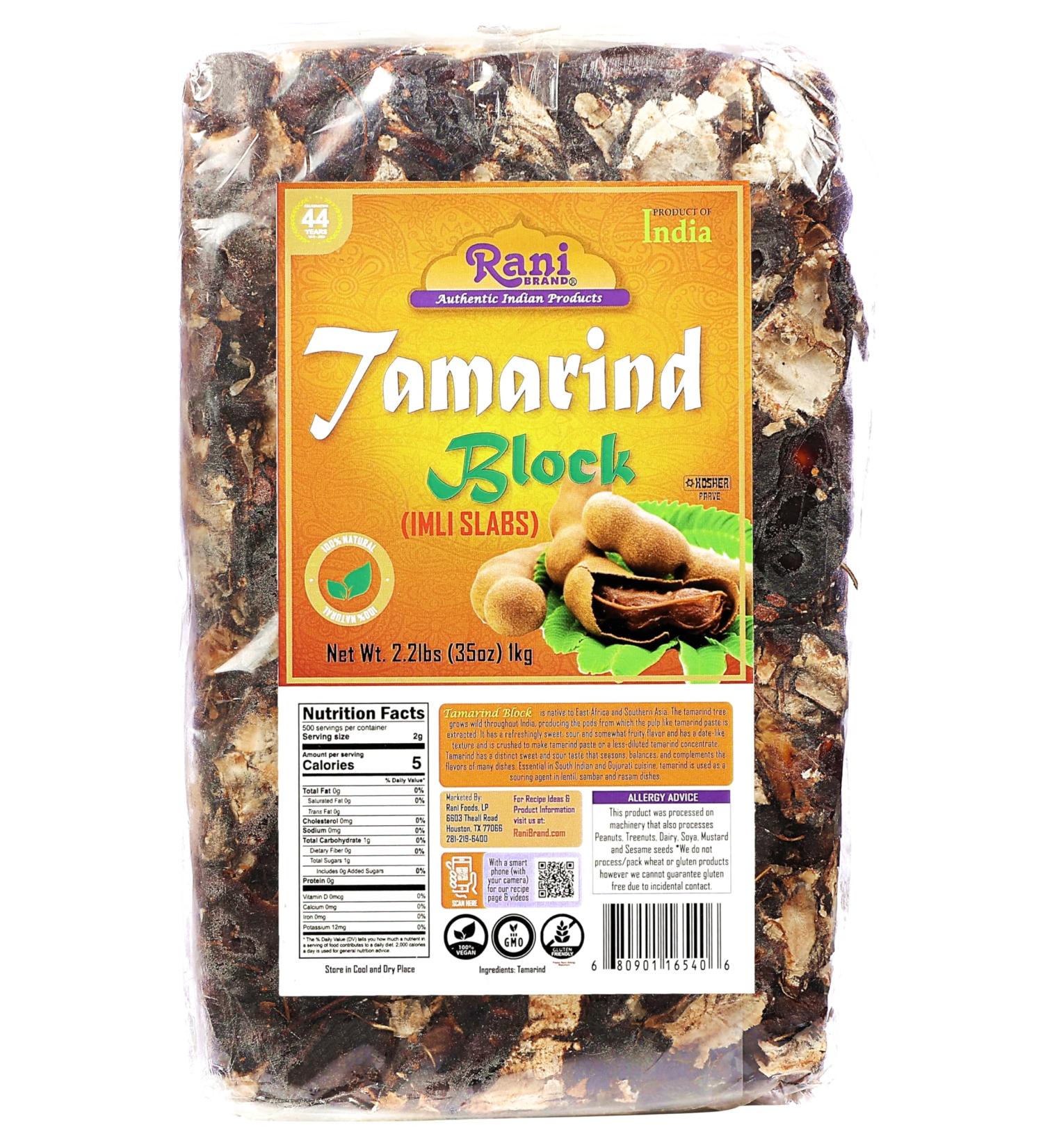 Rani Tamarind Block Slab 35oz (2.2lbs) 1kg - All Natural, Vegan, Gluten Friendly, NON-GMO, Kosher - Indian Origin Tamarind Slab - Buy Online on SooperMarket.com