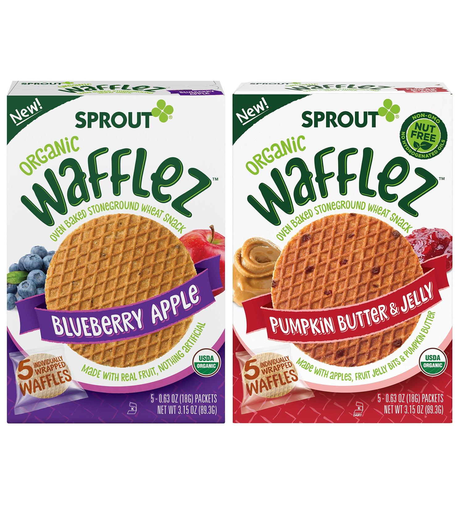 Sprout Organic Baby Food Stage 4 Toddler Snacks - Blueberry Apple and Pumpkin Butter Wafflez Variety Pack - 20 Single Serve Waffles - Buy Online on SooperMarket.com