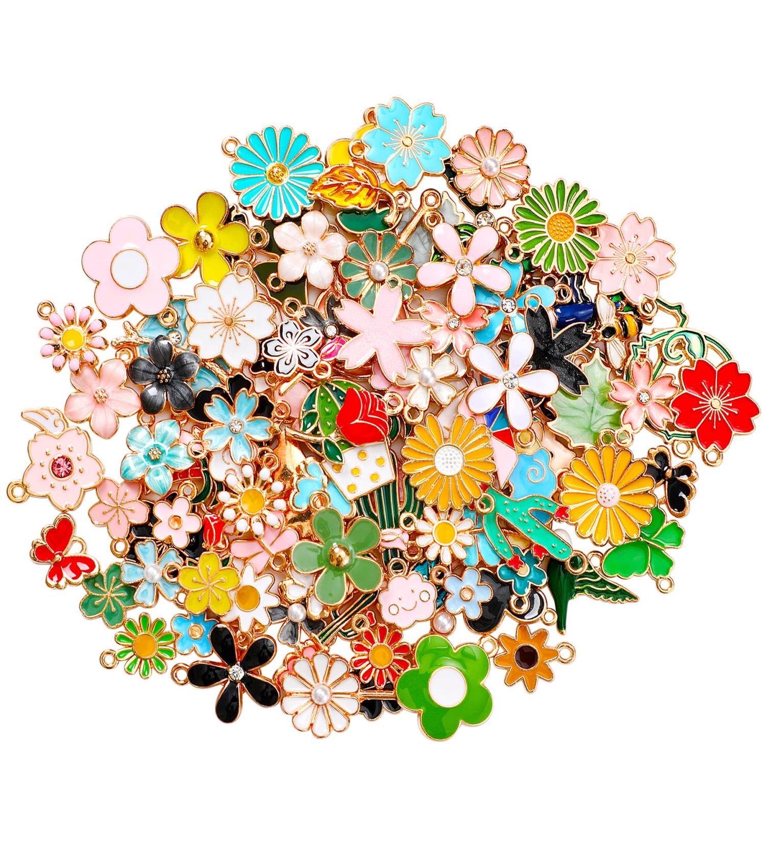 MARFOREVER 120 Pcs Spring Floral Enamel Flower Charms for Jewelry Making - Assorted Gold Charm Pendants for DIY Necklace, Bracelet, Earrings - Gifts for Mom - Buy Online on SooperMarket.com