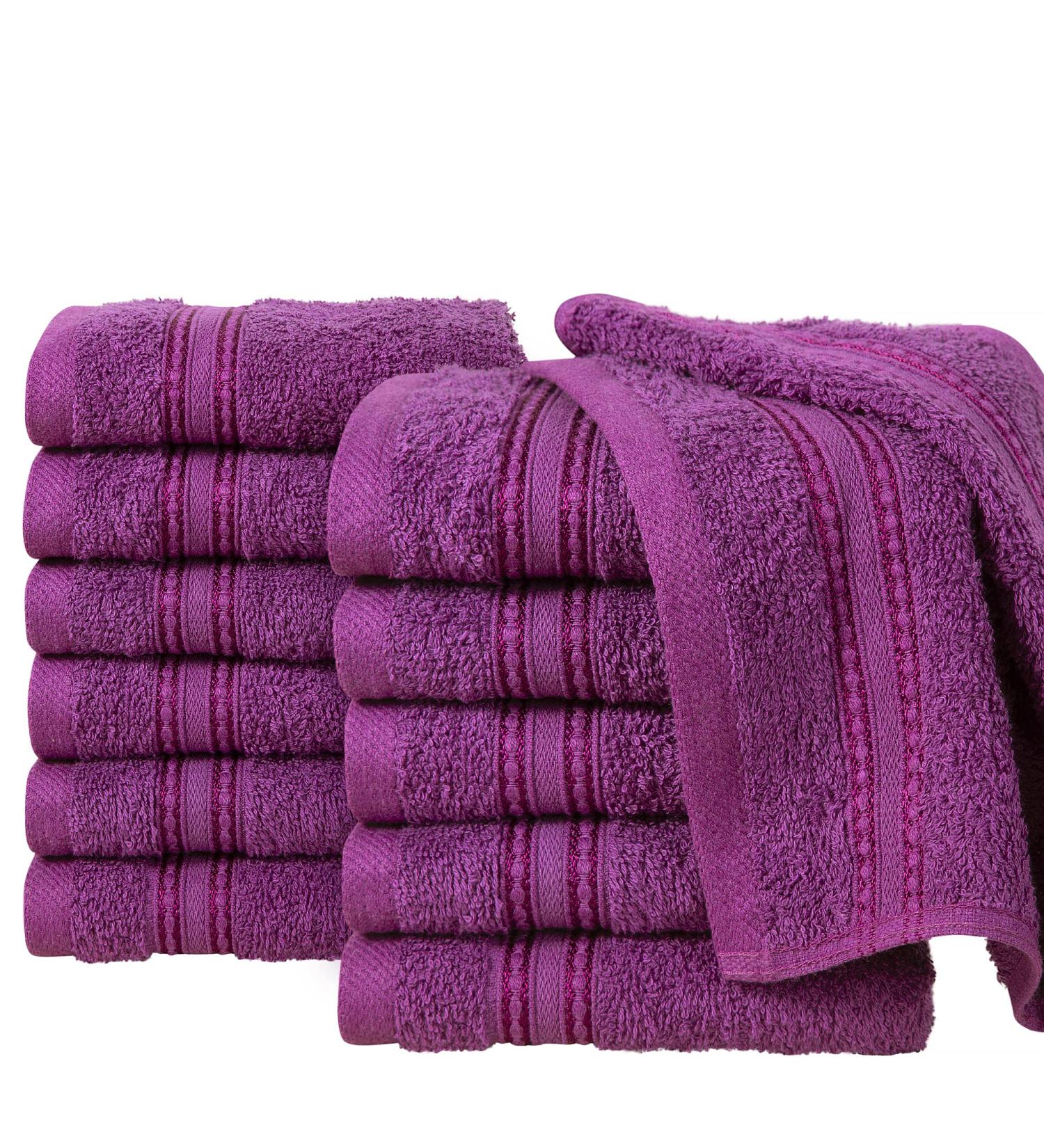 ERINA Cotton Washcloths Set of 12 - Heavy GSM 100% Pure Combed Cotton - Highly Absorbent Face Towels - Quick Drying Fingertip Towels - 12x12 Inch - Plum - Buy Online on SooperMarket.com
