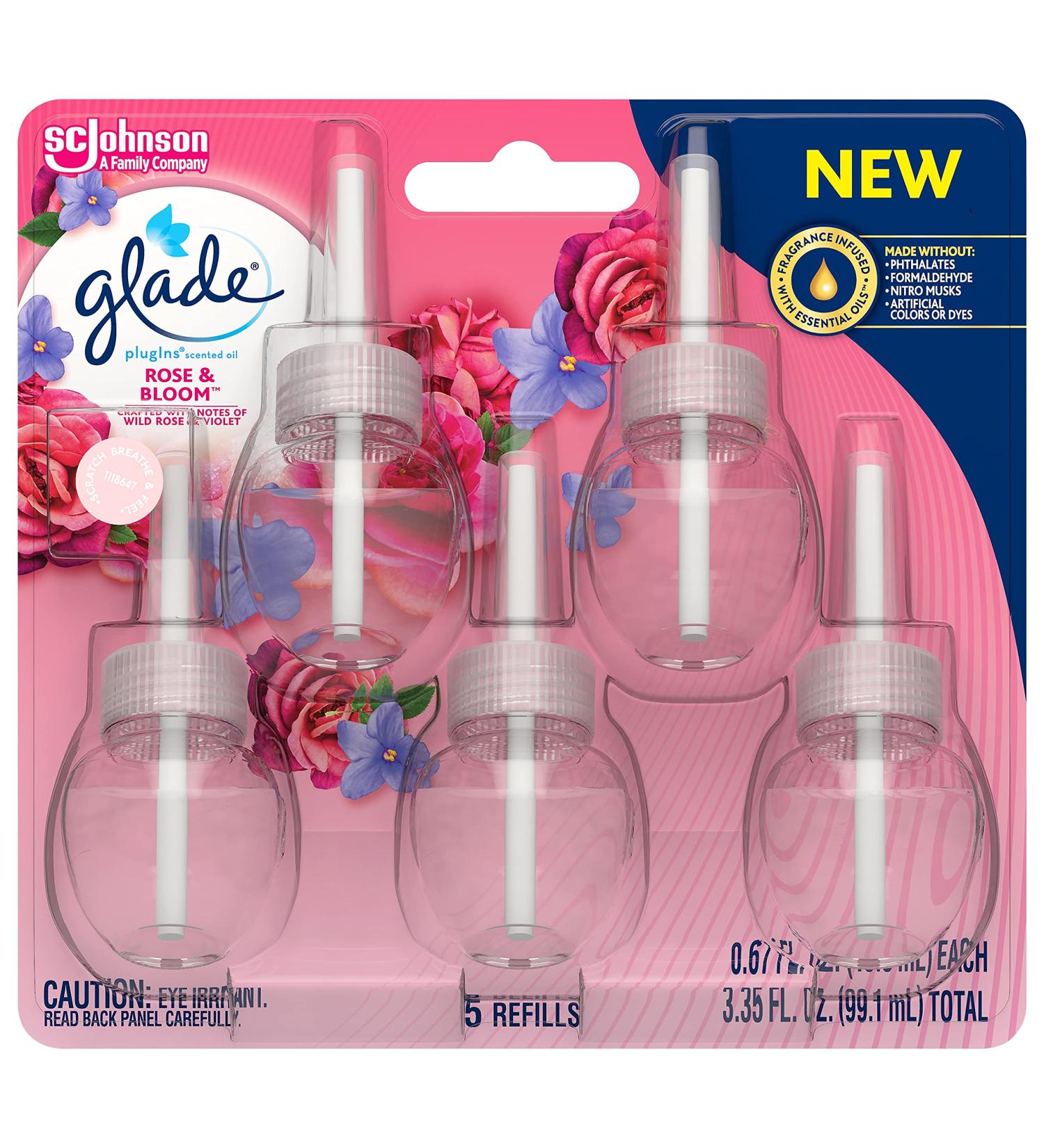 Glade PlugIns Rose & Bloom Air Freshener Refills - 5 Count Pack, 3.35 Fl Oz - Scented Essential Oils for Home & Bathroom - Buy Online on SooperMarket.com