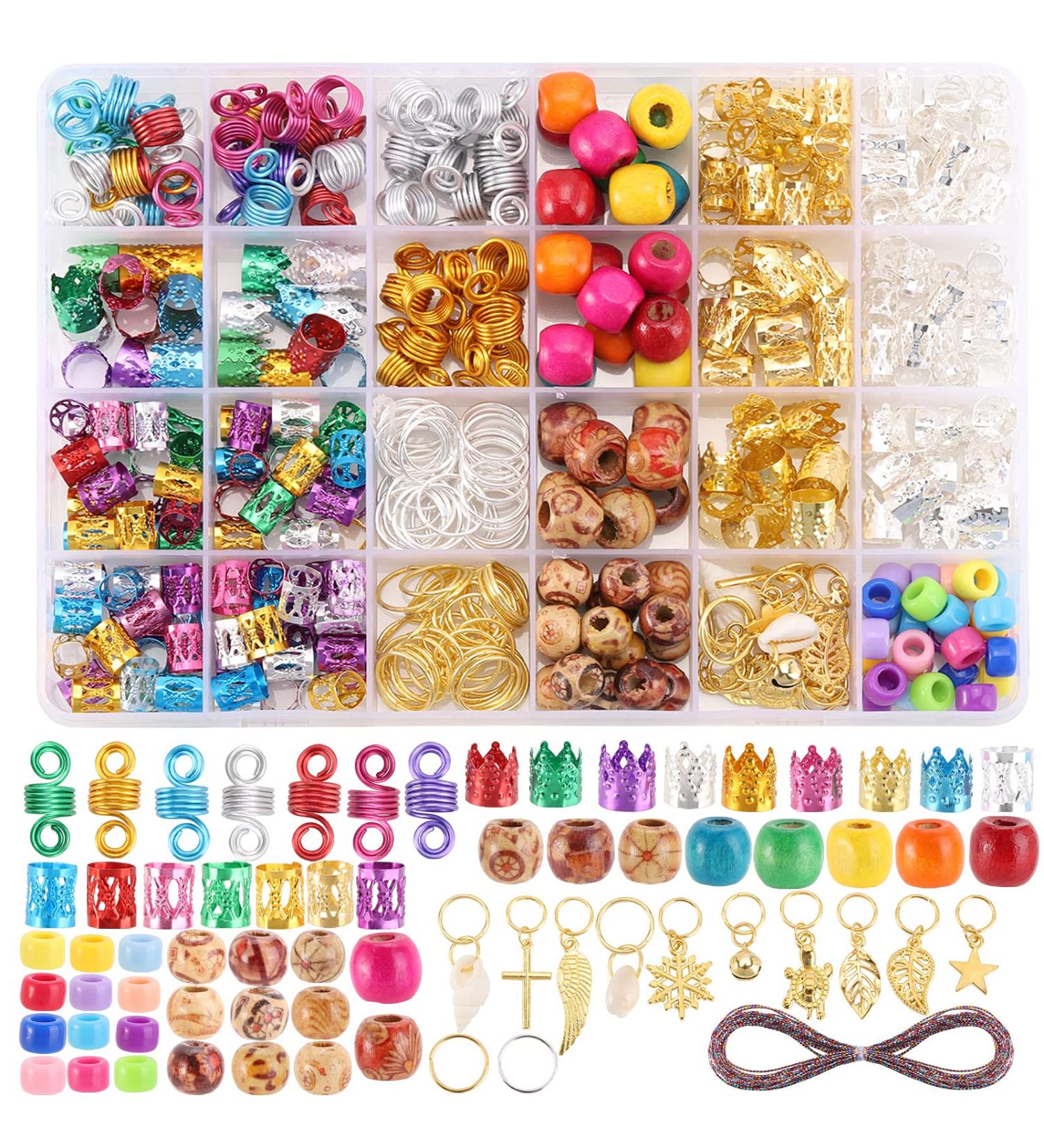 388pcs Loc Braid Jewelry for Hair Rings & Dreadlocks - Aluminum Braiding Cuffs, Clips, Pendants - Metallic Cord Decorations - 388 Piece Set - Buy Online on SooperMarket.com