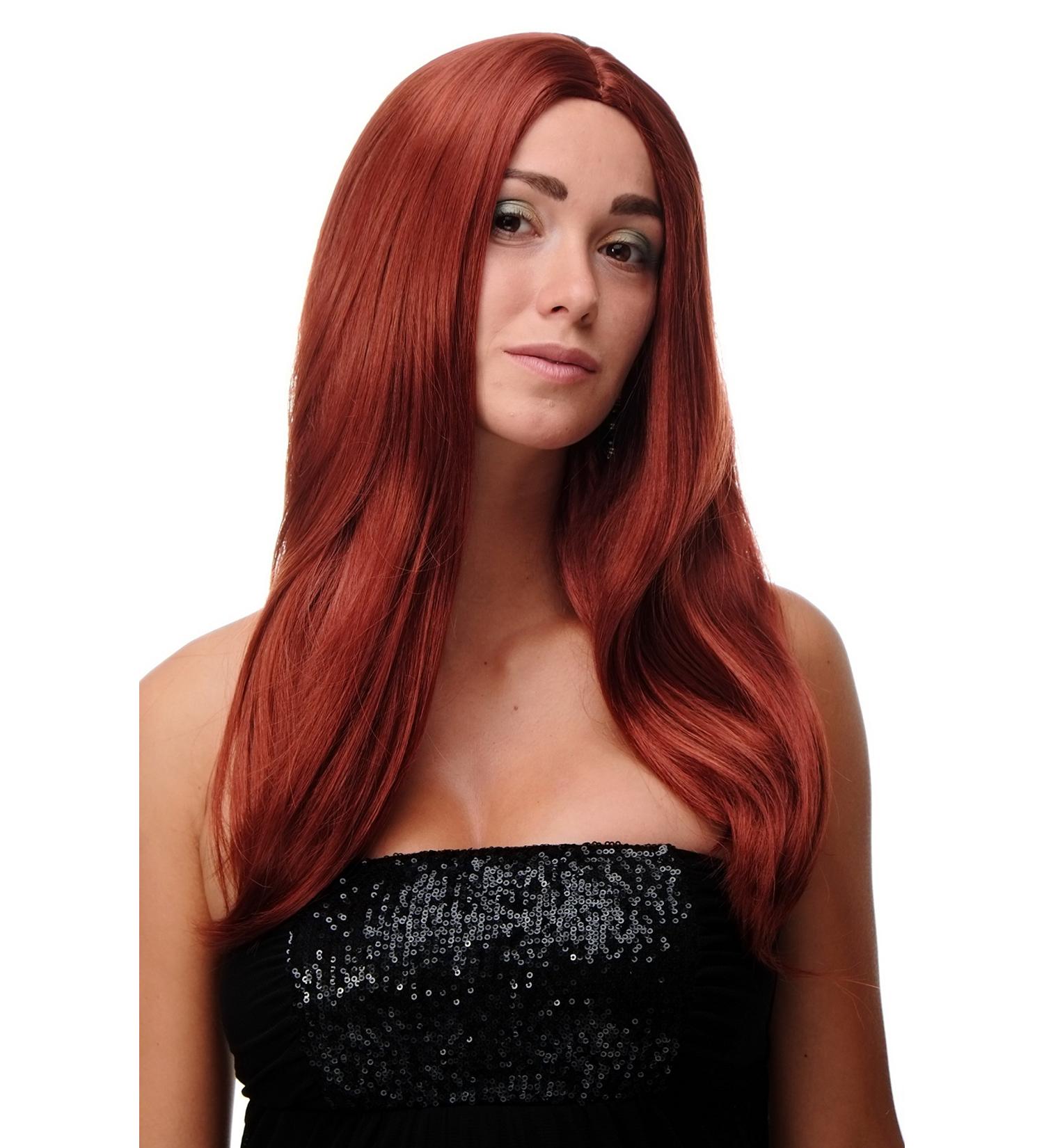 WIG ME UP Women's Long Straight Wig - Dark Copper Red - 60 cm Middle Parting - International Shipping Available - Buy Online on SooperMarket.com