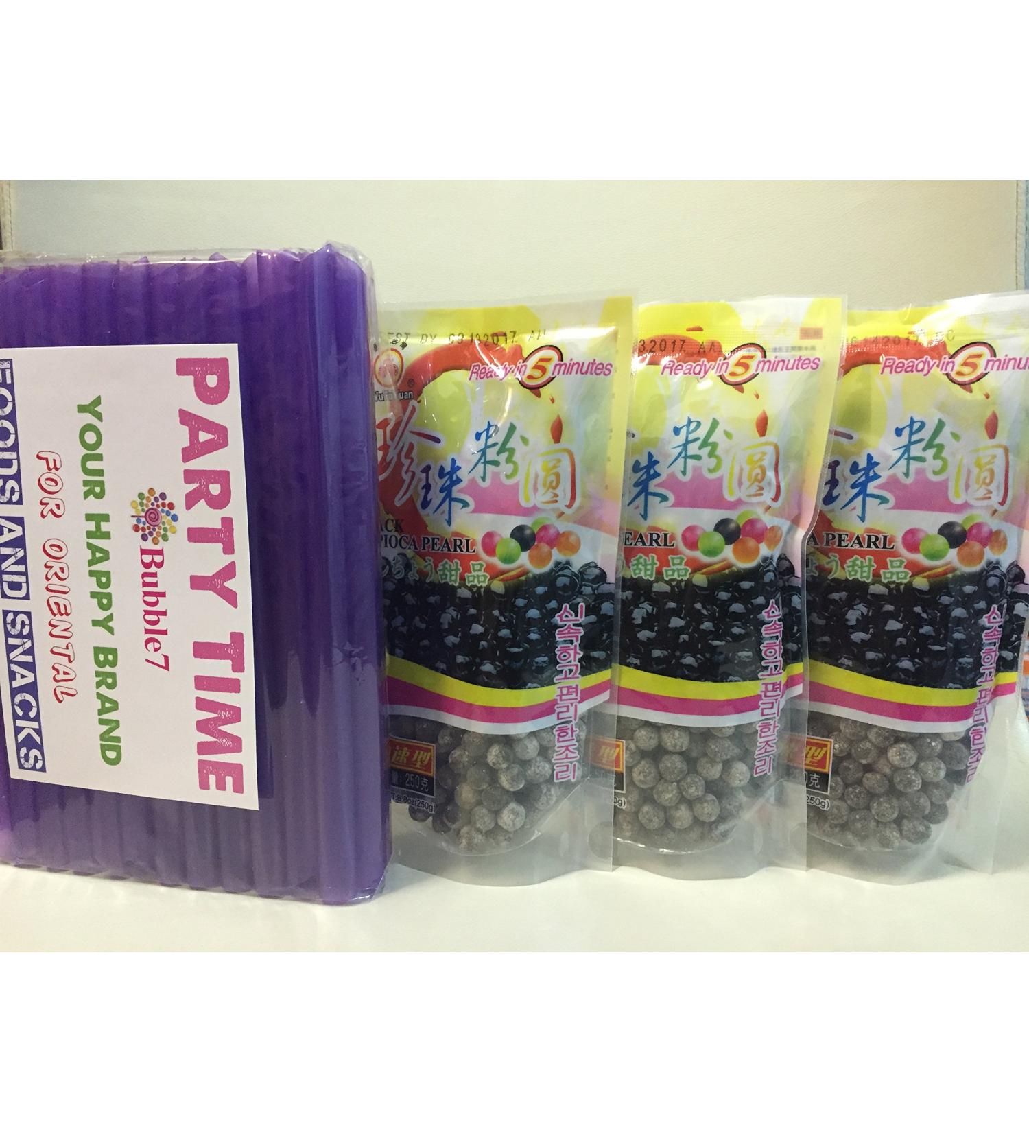 3 Packs Black Boba Tapioca Pearls + 1 Pack 50 Boba Straws | Bubble Tea Ingredients - Buy Online on SooperMarket.com