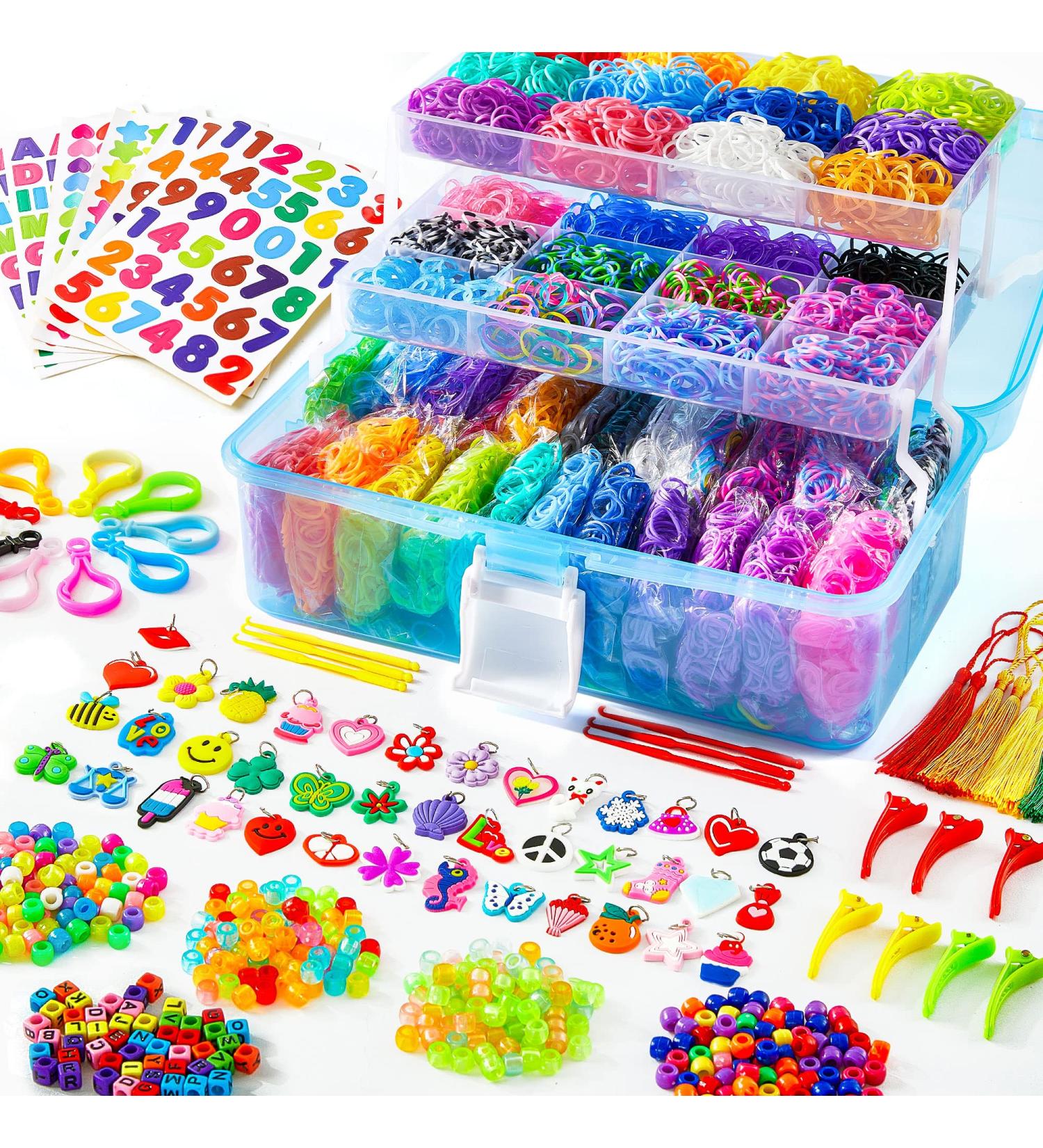 Inscraft 17500+ Rubber Loom Bands Kit with Blue Container - 28 Colors, 600 S-Clips, 352 Beads, 40 Cartoon Pendant - Bracelet Making Refill Set for Kids - Buy Online on SooperMarket.com