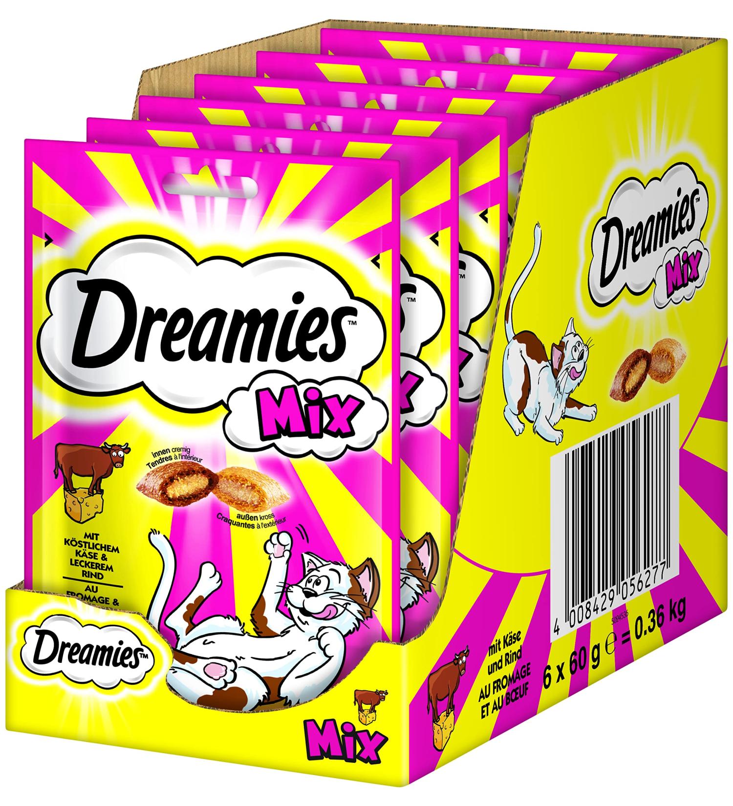 Buy Dreamies Mix Cat Snacks with Beef & Cheese - Crispy & Creamy Treats - 6 x 60g | International Shipping Available - Buy Online on SooperMarket.com