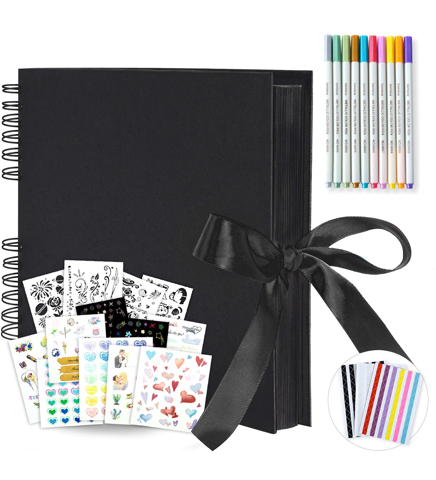 Bemece Scrapbook Album 12.6x8.3 Inch | 80 Pages | Extra Large DIY Handmade Album for Anniversary, Wedding, Travel | Black Card Design with Pen | Craft Paper Thick Scrapbook - Buy Online on SooperMarket.com