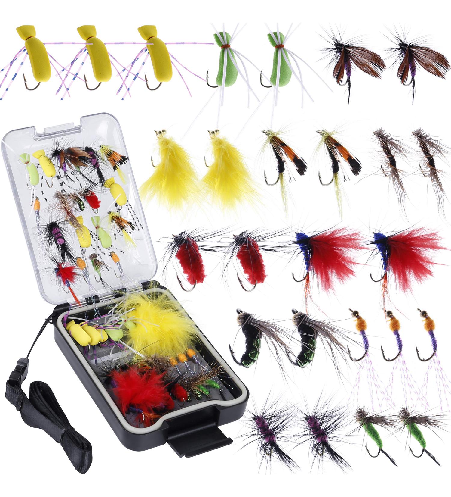 PLUSINNO Fly Fishing Flies Kit 26pcs with Handmade Dry/Wet Flies - Trout Bass Fishing Gear Assortment in Fly Box - Buy Online on SooperMarket.com