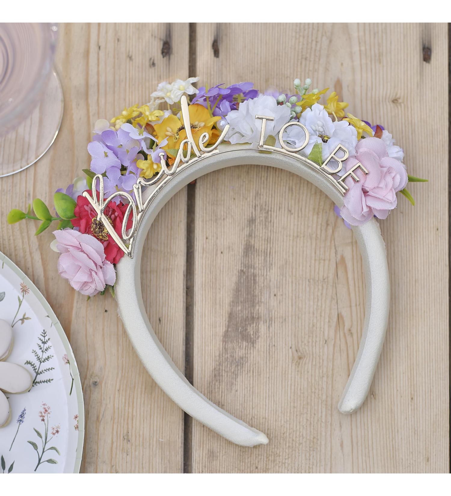 Ginger Ray Gold Flower String Band - Bride to Be Headband with Artificial Flowers for Hen Party - Buy Online on SooperMarket.com