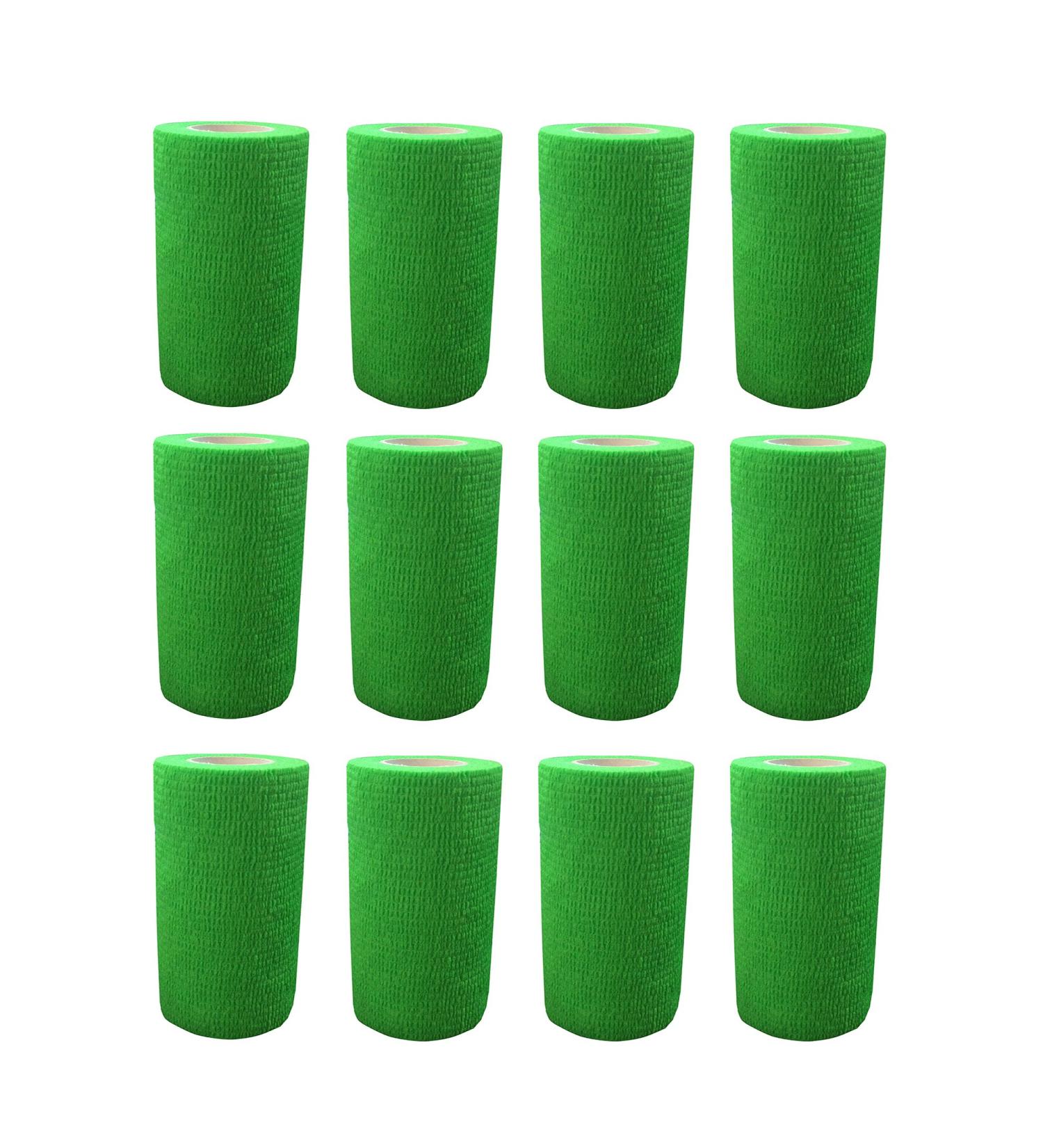 COBOX Pet Vet Wrap Cohesive Bandage - 12 Rolls of Self-Adherent First Aid Sports Wrap (10cm x 4.5m) - Green Ideal for Pets & Sports Injuries - Buy Online on SooperMarket.com