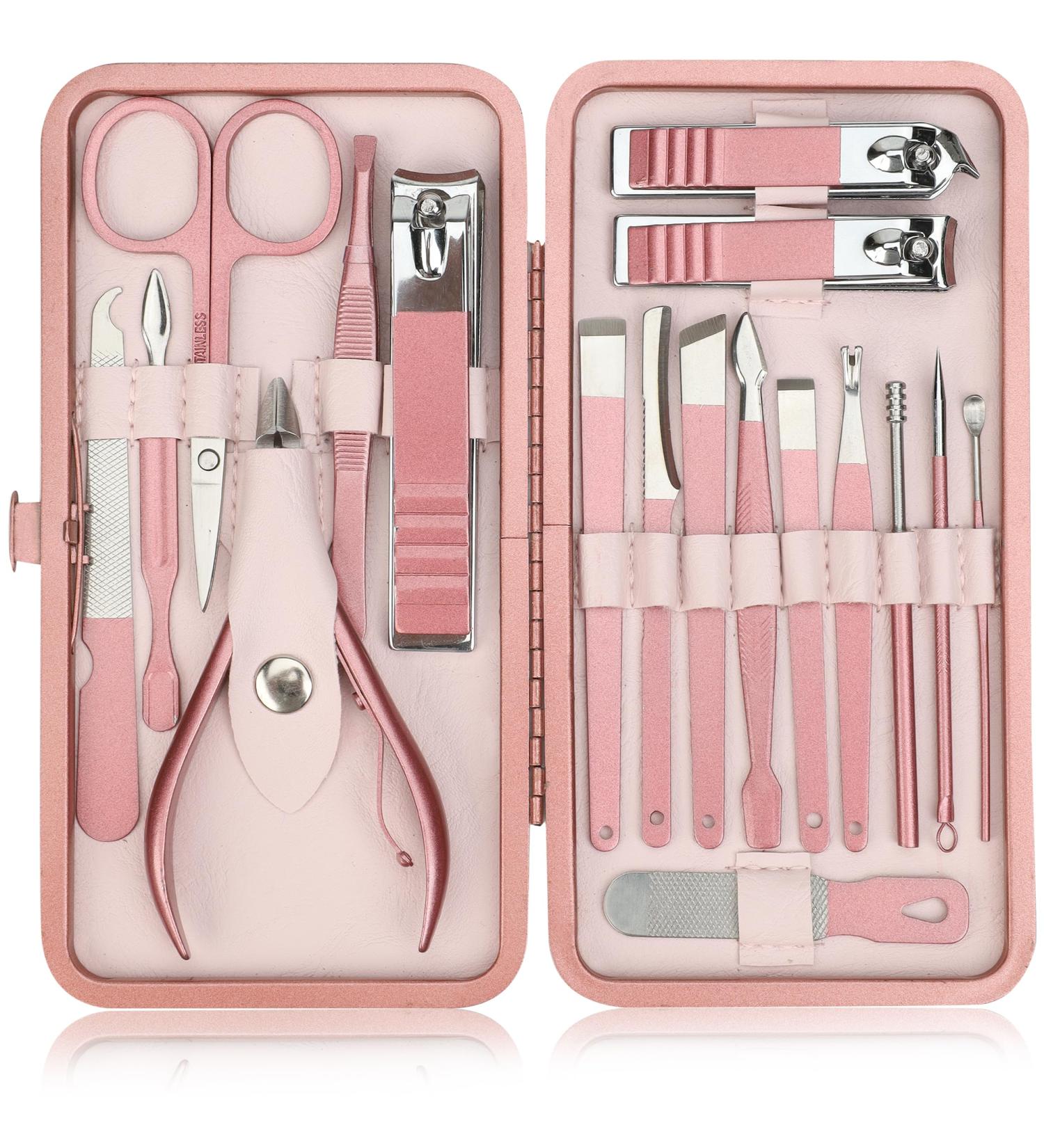 Kichly Manicure Set for Women - 18-Part Nail Clippers & Pedicure Tools in Rose Gold Travel Case - Buy Online on SooperMarket.com