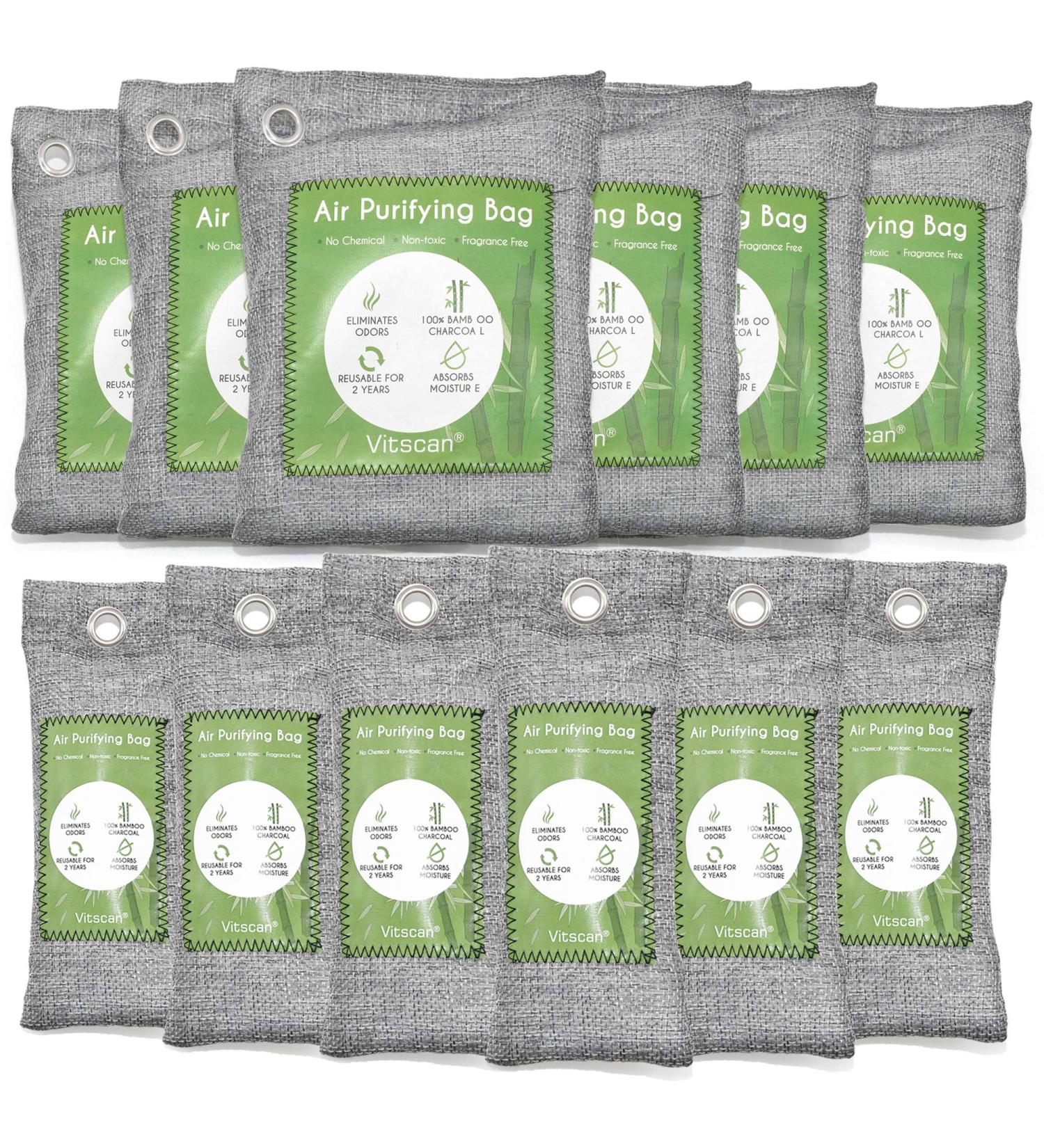 12 Pack Bamboo Charcoal Air Purifying Bags - Odor & Moisture Absorber for Home, Car, Closet - Natural Activated Charcoal Bags - Pet & Shoe Deodorizer - Odor Eliminators (6x50g + 6x150g) - Buy Online on SooperMarket.com