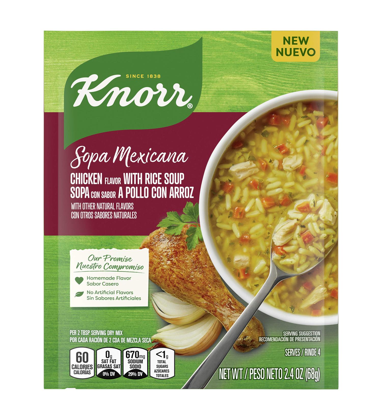 Knorr Sopa Mexicana/Dry Soup Mix - Chicken with Rice Flavor | No Artificial Flavors | 2.4 OZ 12 Count - Buy Online on SooperMarket.com