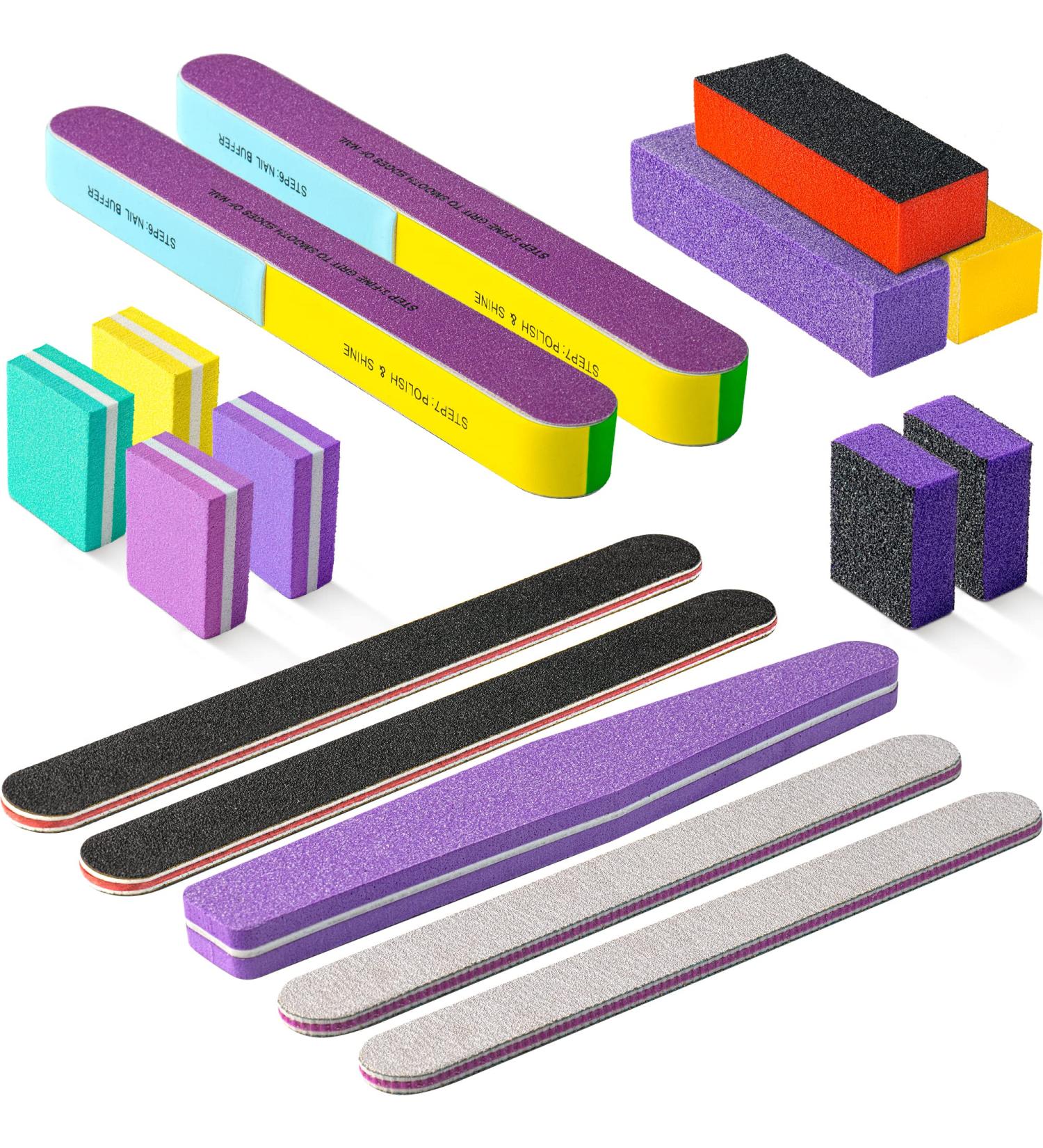 16 Pcs Nail Files & Buffers Set - OVLUX Professional & Home Nail Buffer Block Tool - Double Sided Grit Files for Natural Nails - 7 Step Nail Strips - Buy Online on SooperMarket.com