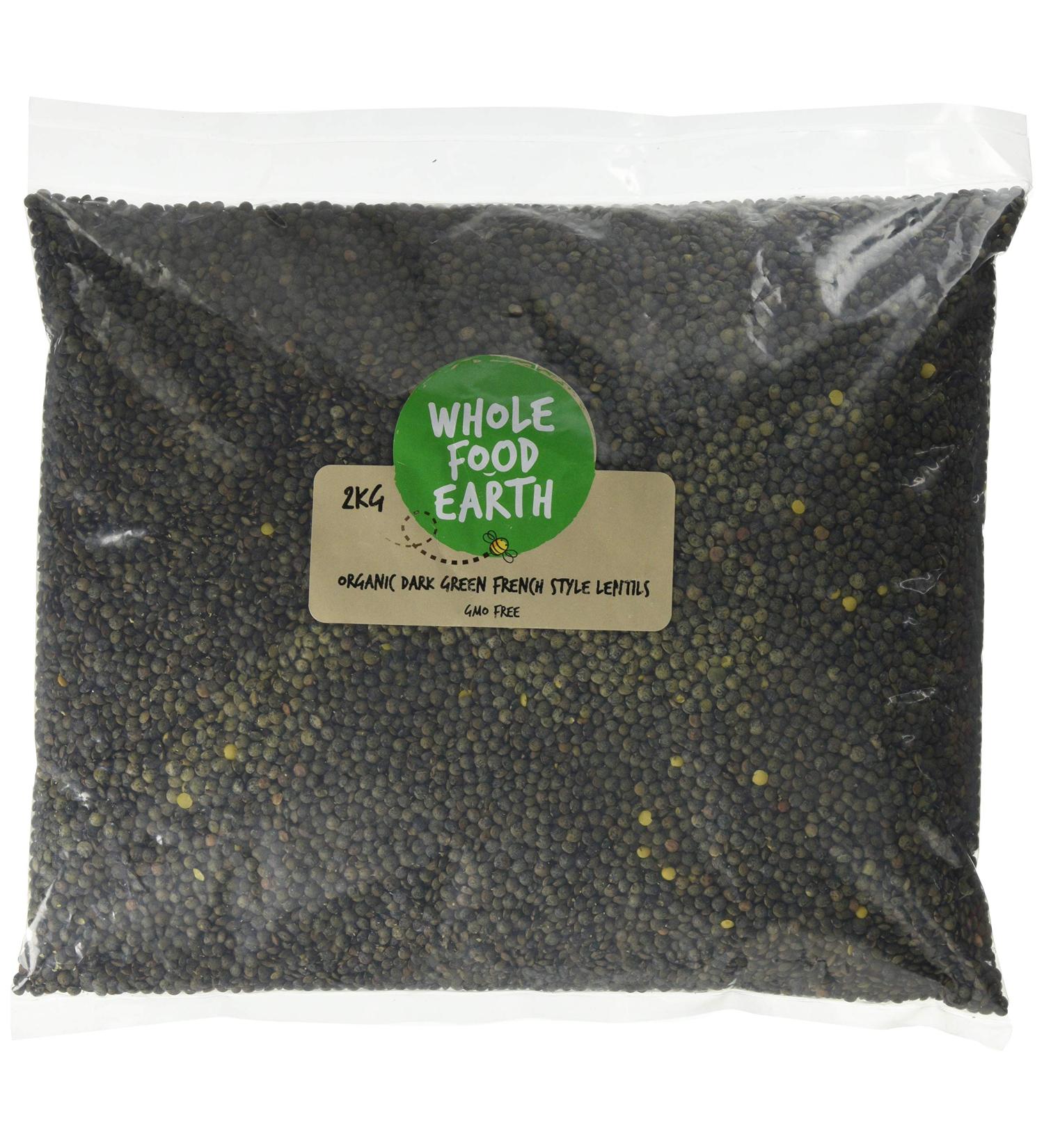 Wholefood Earth Organic Dark Green French Style Lentils 2kg - GMO Free, Vegan, Certified Organic - Buy Online on SooperMarket.com