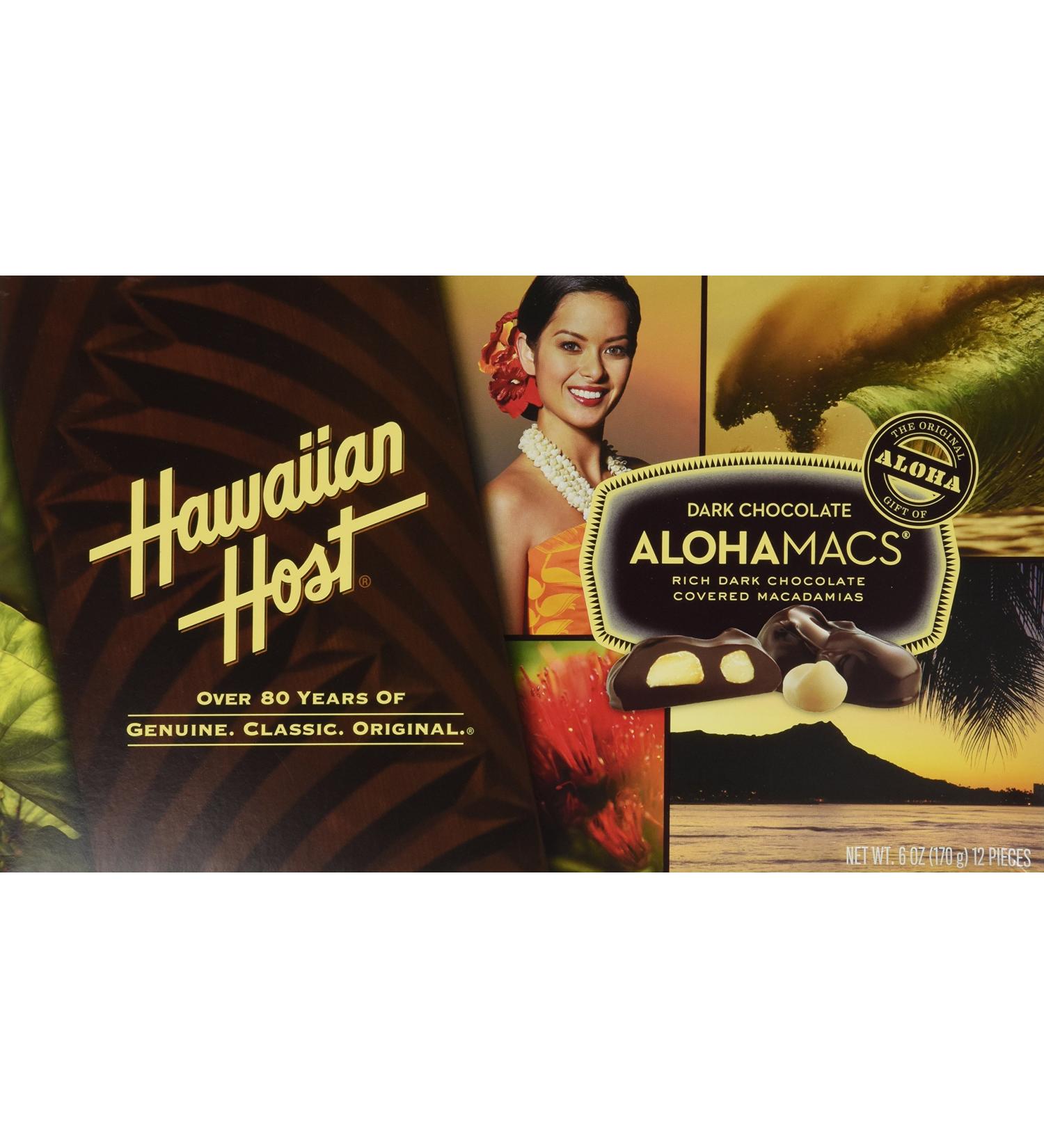Hawaiian Host Alohamacs Dark Chocolate Covered Macadamia Nuts (1 Box) 12 Count (Pack of 1)