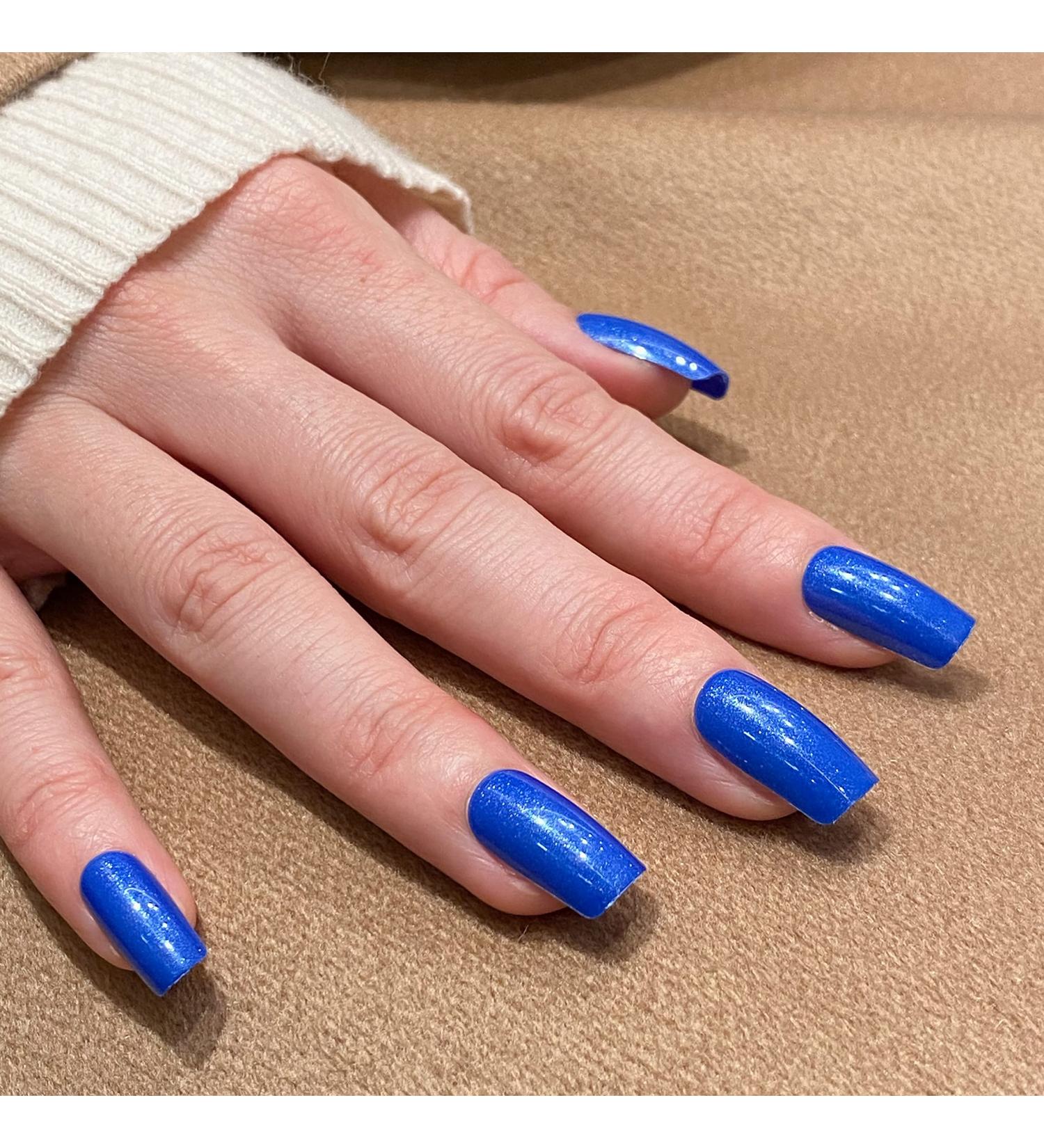 Buy Novo Ovo Blue Holographic Angular Press-On Nails - Small Artificial Fingernails with Glue for Easy Application | International Shipping Available - Buy Online on SooperMarket.com