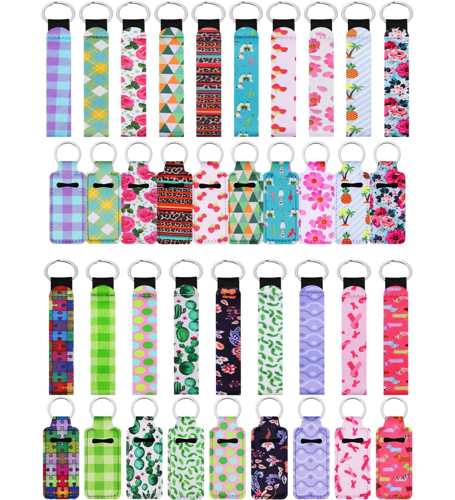 40-Piece Neoprene Chapstick Holder Keychains - Vibrant Lip Balm Pouch Lanyards for Women - Buy Online on SooperMarket.com