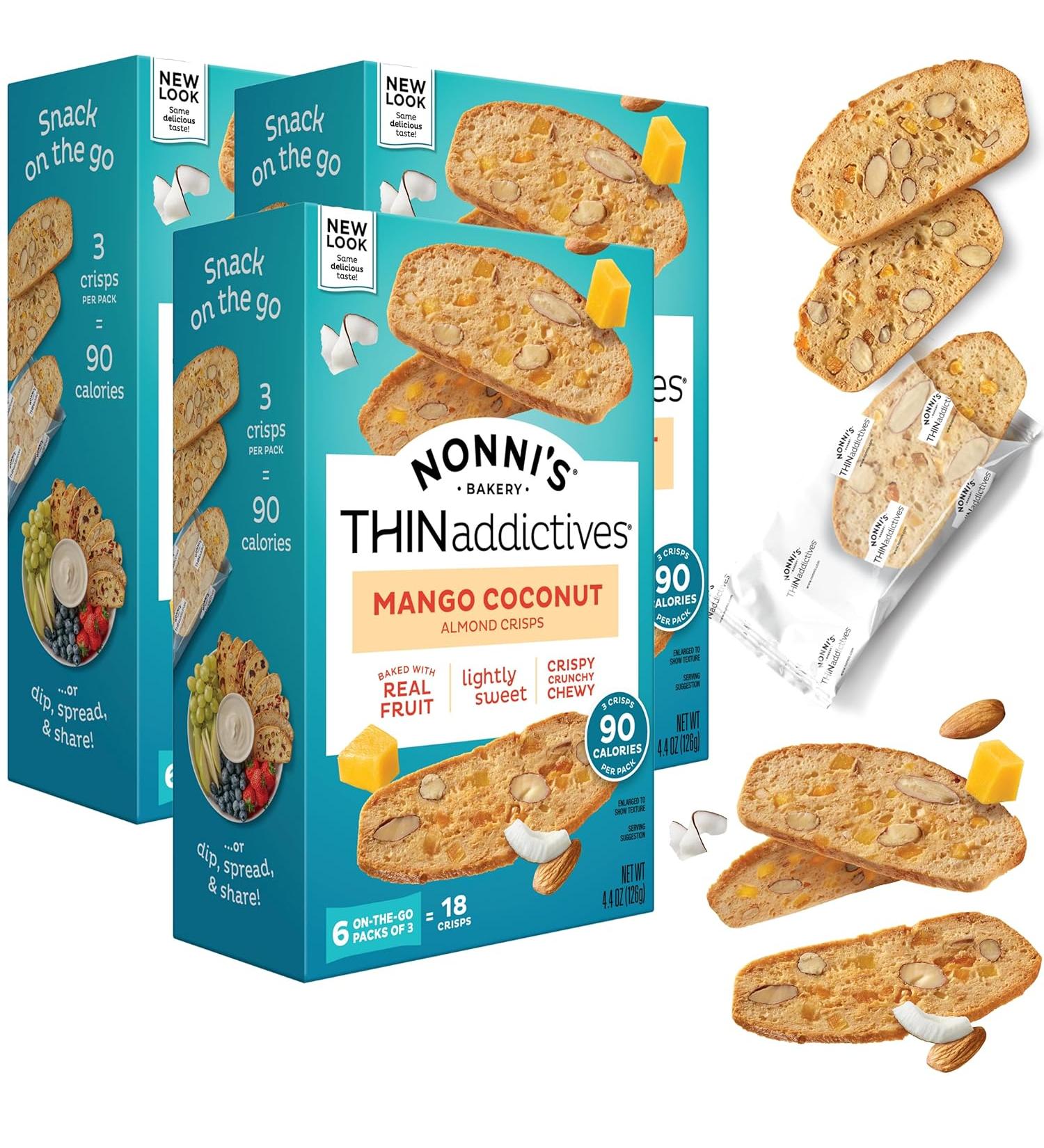 Nonni's THINaddictives Almond Thin Cookies - Mango & Coconut Biscotti Italian Cookies - 4.4 oz 3 Pack - Buy Online on SooperMarket.com