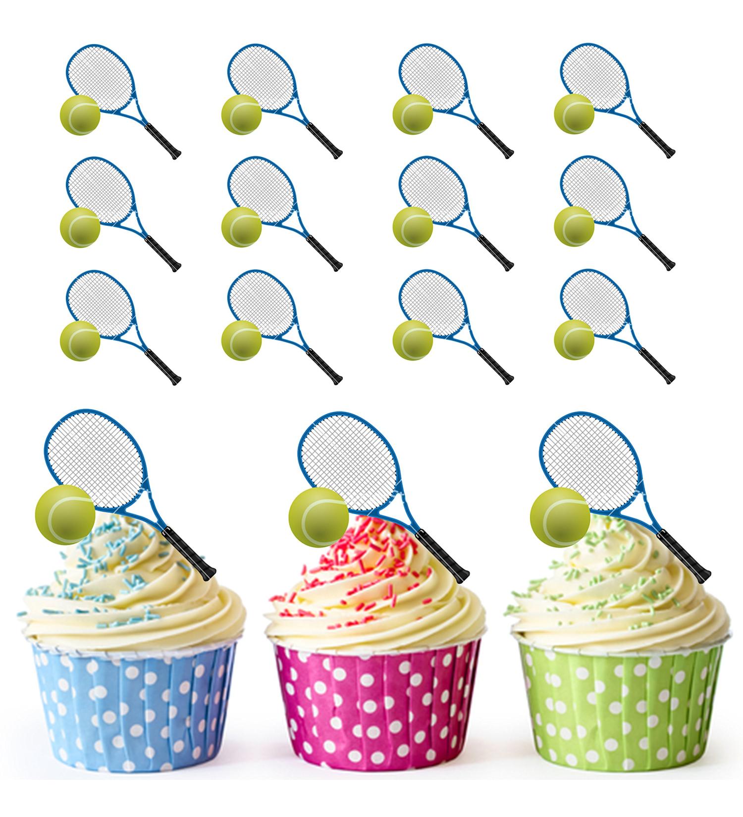 Tennis Racket and Ball Cupcake Decorations Pack of 12