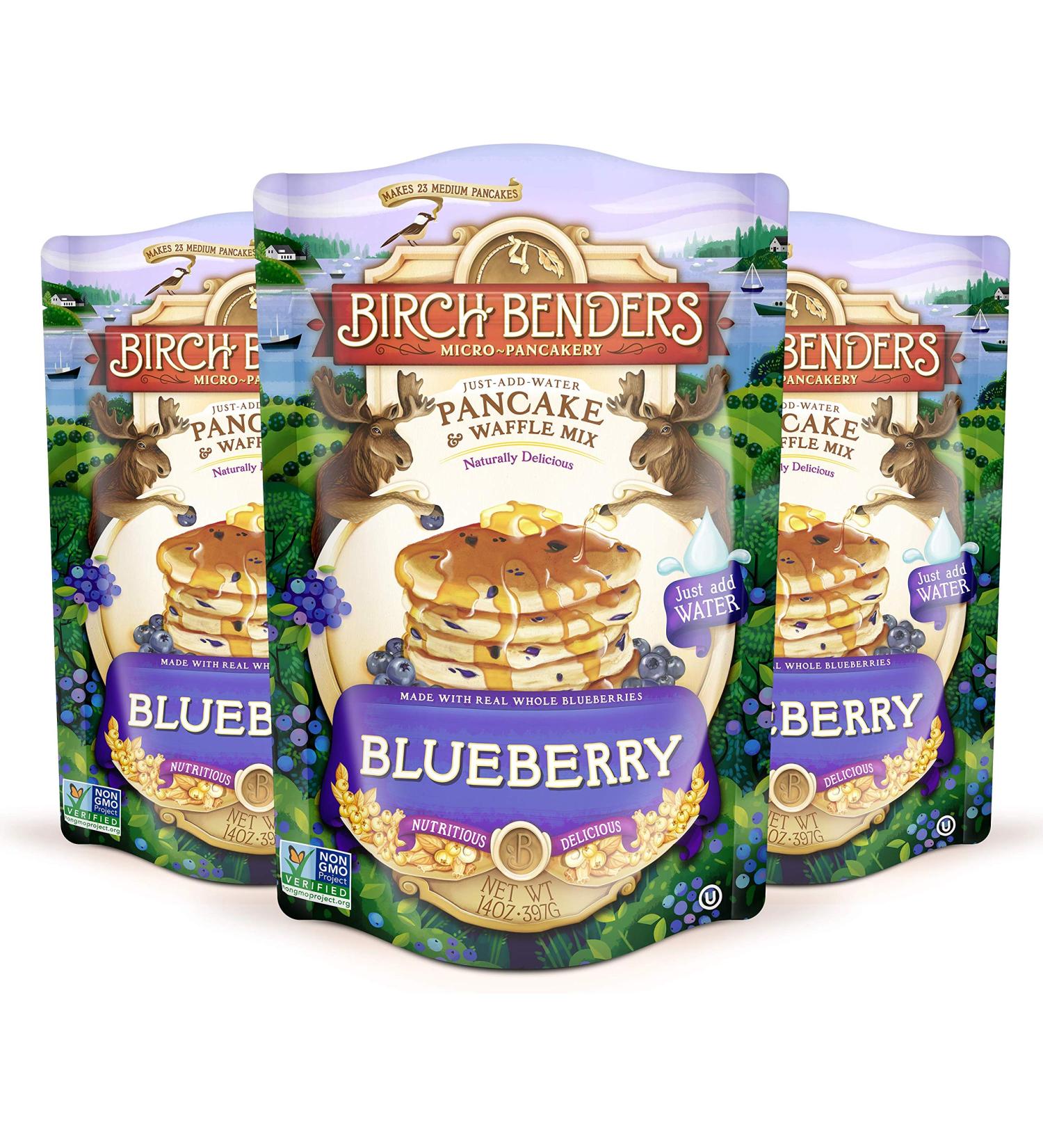 Blueberry Pancake & Waffle Mix by Birch Benders - 14 oz (Pack of 3) | Real Blueberries, Non-GMO, Dairy-Free, Just Add Water - Buy Online on SooperMarket.com