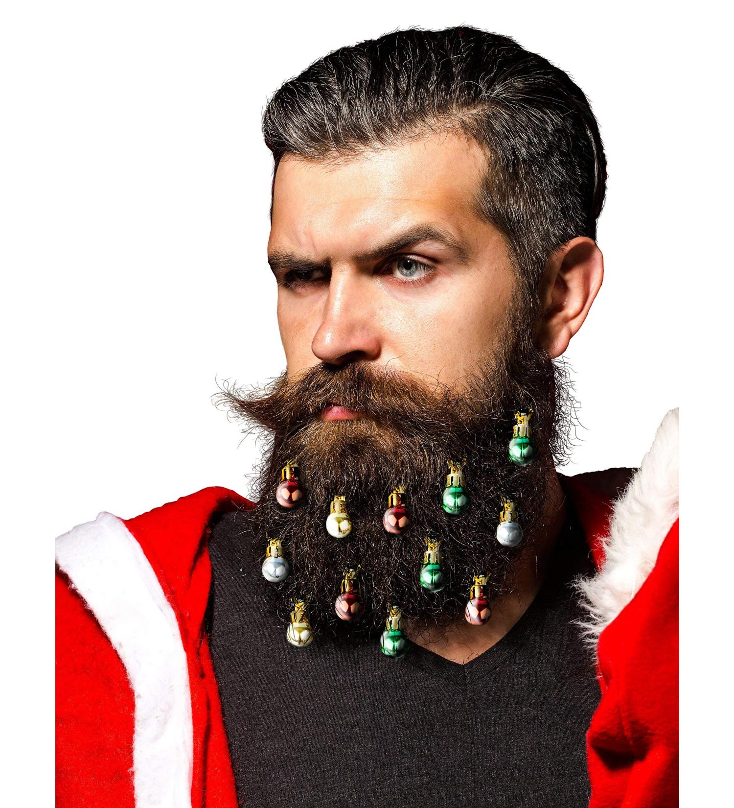 BEARDAMENTS Beard Ornaments - Colorful 12pc Christmas Facial Hair Baubles for Men - Red, Green, Gold, Silver Mix - Easy Attach Mini Mustache & Sideburns - Festive Holiday Spirit - 12 Count - Buy Online on SooperMarket.com