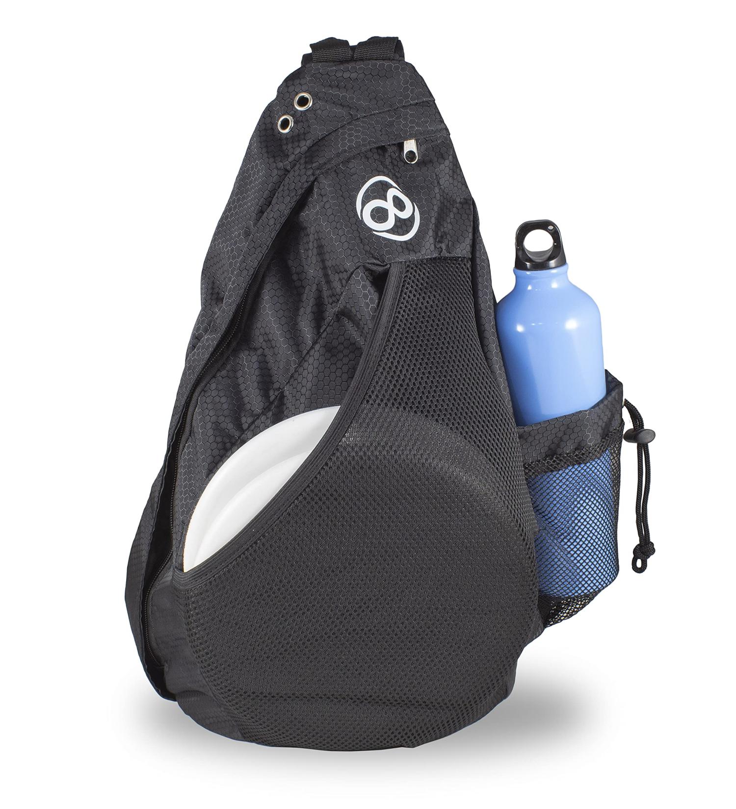 Disc Golf Slinger Bag | Holds 6-12 Discs | Multiple Colors - Black - Buy Online on SooperMarket.com