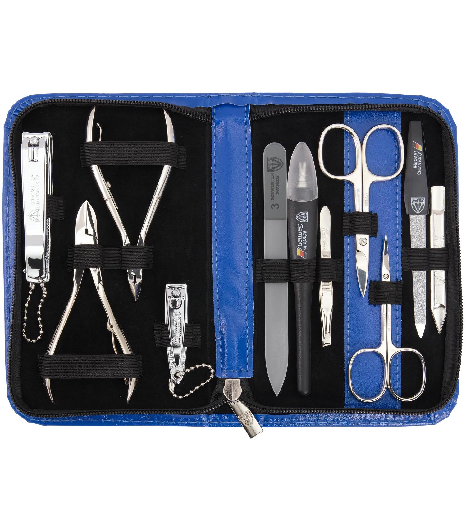 Buy Three Swords Germany 10-Piece Manicure Set 'Spezia' - Blue Artificial Leather Case | Nail Scissors Skin Scissors Nail Pliers & More - Buy Online on SooperMarket.com