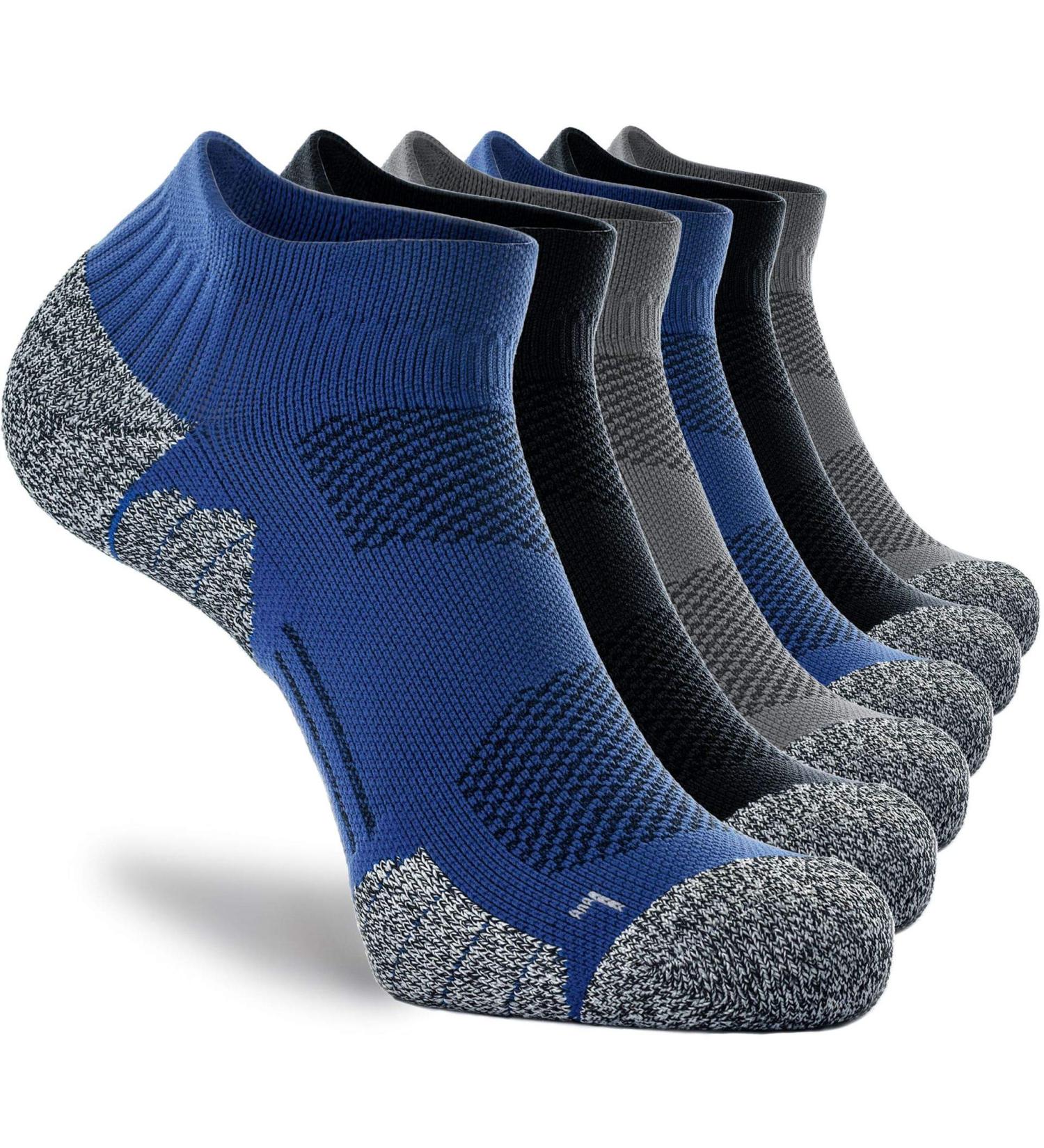 CWVLC Unisex Cushioned Compression Athletic Ankle Socks 6-Pack - Black, Charcoal, Royal - Large Size - Buy Online on SooperMarket.com