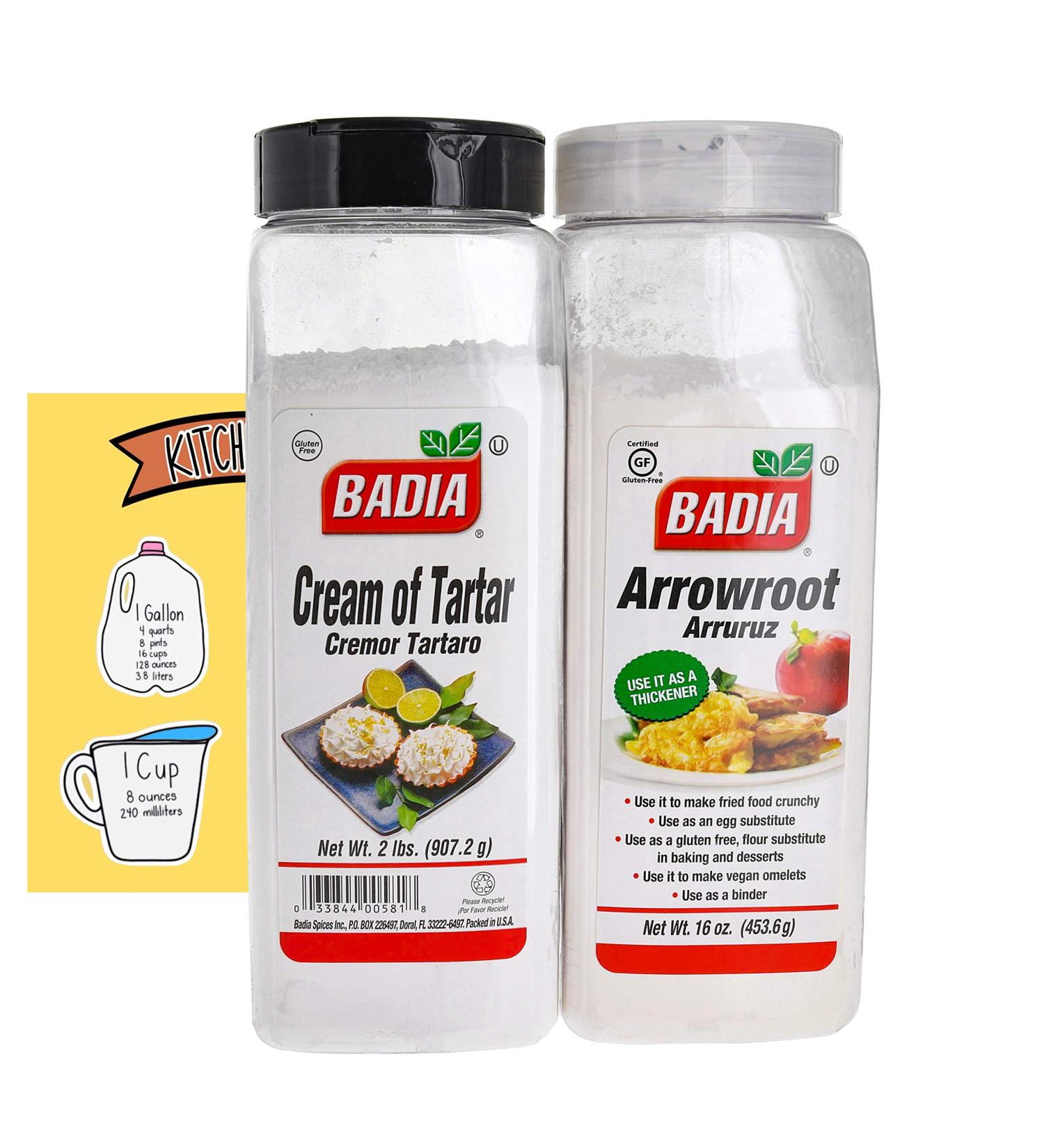 Badia Arrowroot and Cream of Tartar Seasoning Bundle (Set of 2) | Gluten-Free Baking Flour Substitute with Penguin Measurements Card - Buy Online on SooperMarket.com