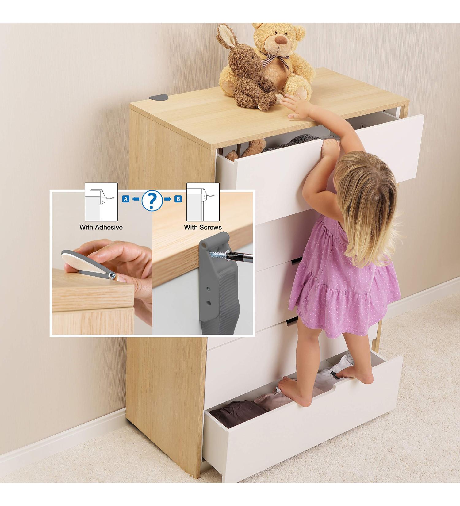 Qdos Zero-Screw Furniture Anti-Tip Kit | Gray | Patent Pending SecureHooks Anchor Holds up to 200 lbs in Drywall! - Easy Installation  No Screws  No Tools-Adhesive to Furniture Option! 1 Kit2 Straps - Buy Online on SooperMarket.com