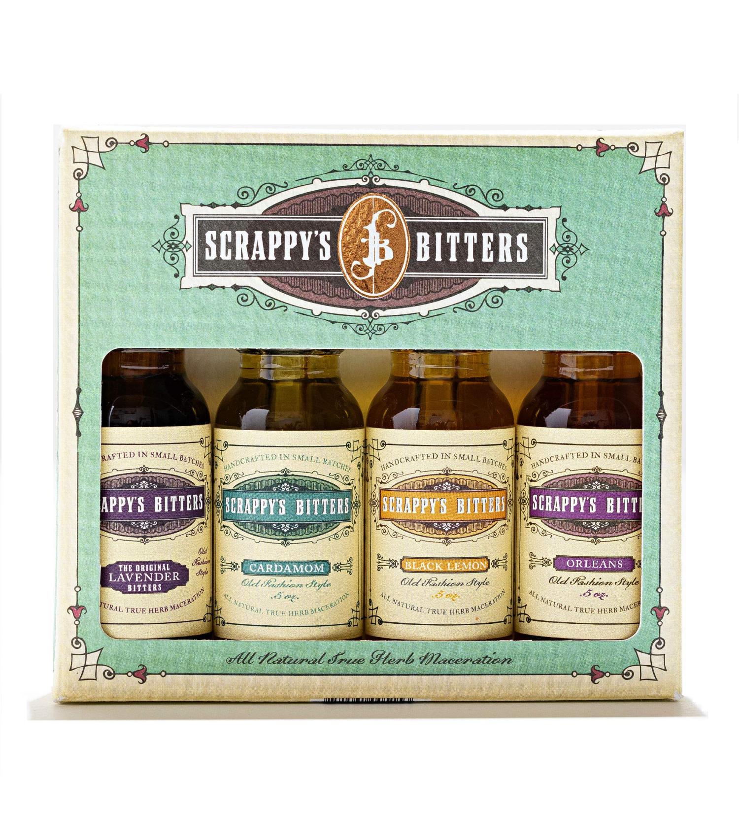 Scrappy's Bitters The New Classics Gift Set, 4 ct, 0.5oz (Lavender, Cardamom, Black Lemon, and Orleans) - Organic Ingredients, Finest Herbs & Zests, No Extracts, Artificial Flavors, Chemicals or Dyes