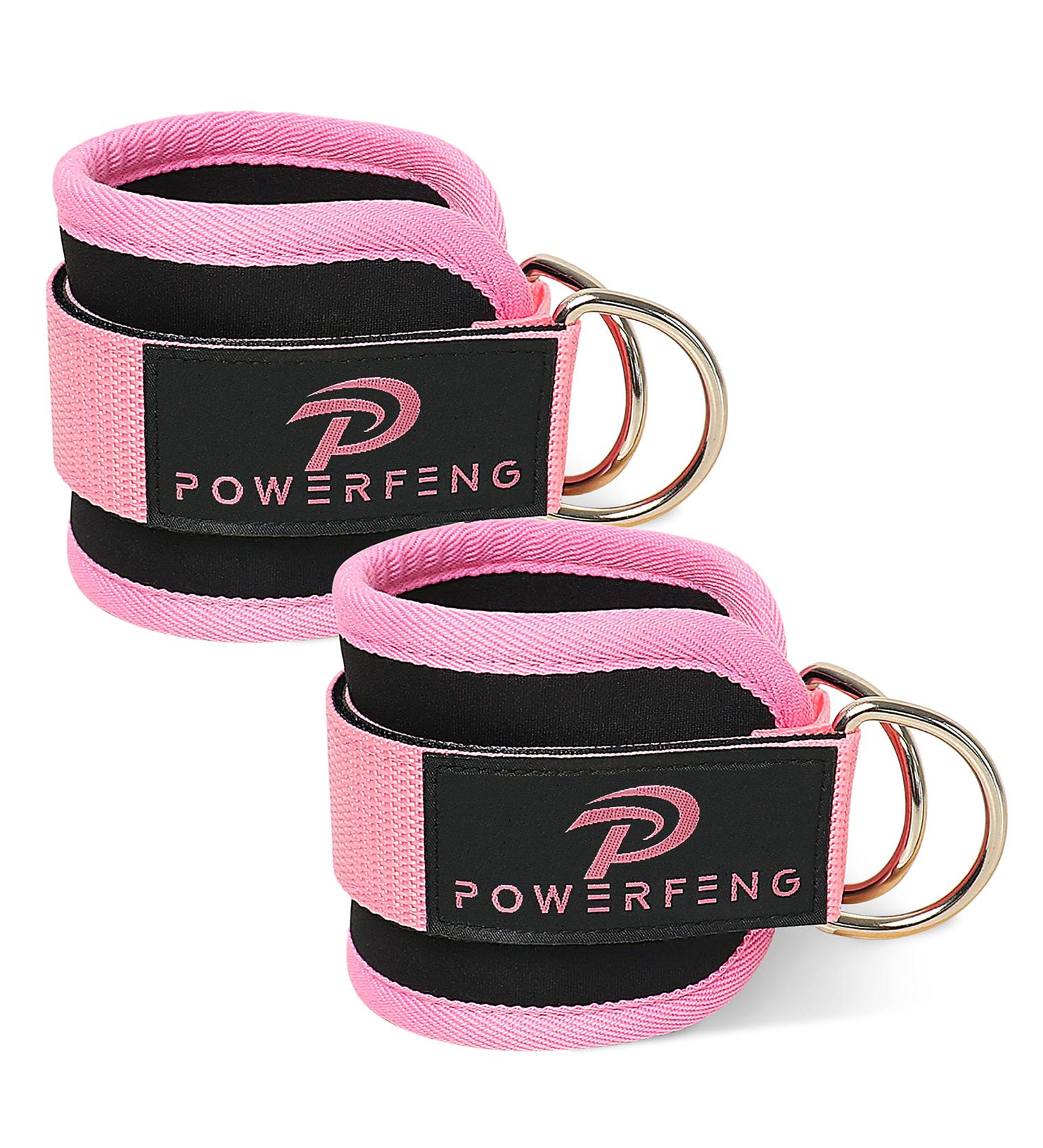 Powerfeng Ankle Strap Cable Machine - Pink Pair for Gym Glute Kickback & Leg Workout - Buy Online on SooperMarket.com