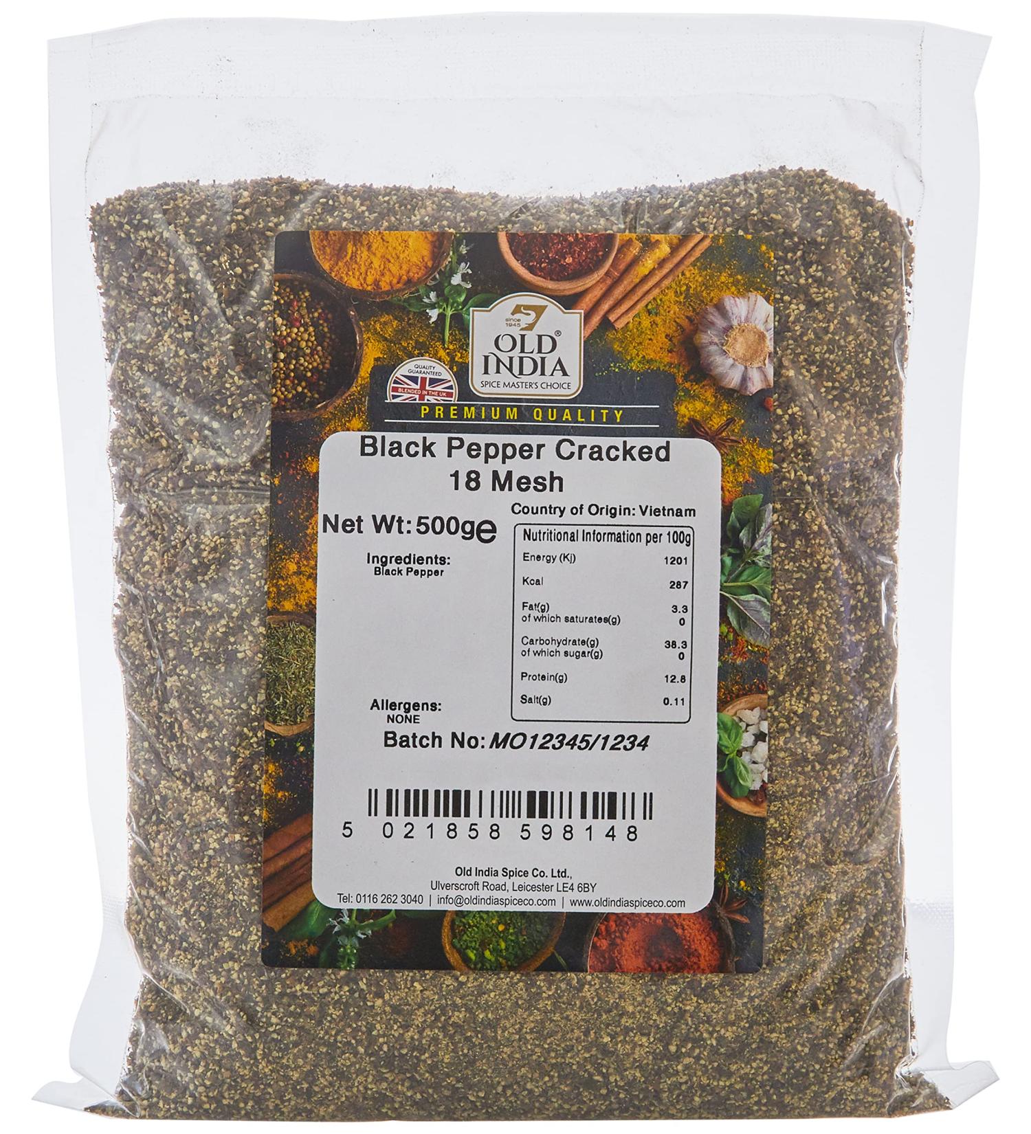 Old India Black Pepper Cracked 18 Mesh 500g - Premium Quality Spice - Buy Online on SooperMarket.com