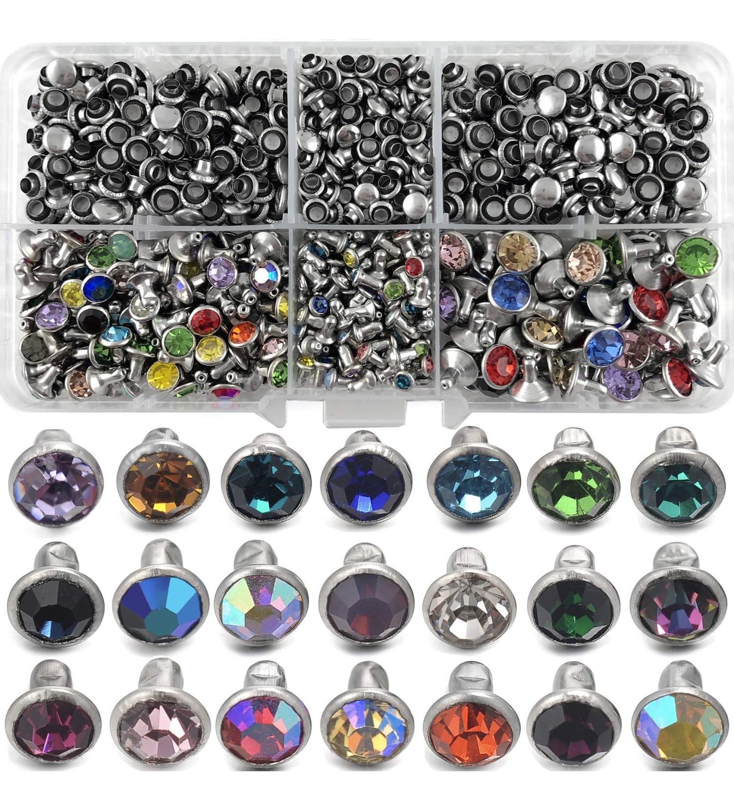 500 Sets Mixed Colors CZ Crystal Rhinestone Studs for Leather Craft DIY - Silver Color Rapid Rivets Spots (Mixed Size) - Buy Online on SooperMarket.com
