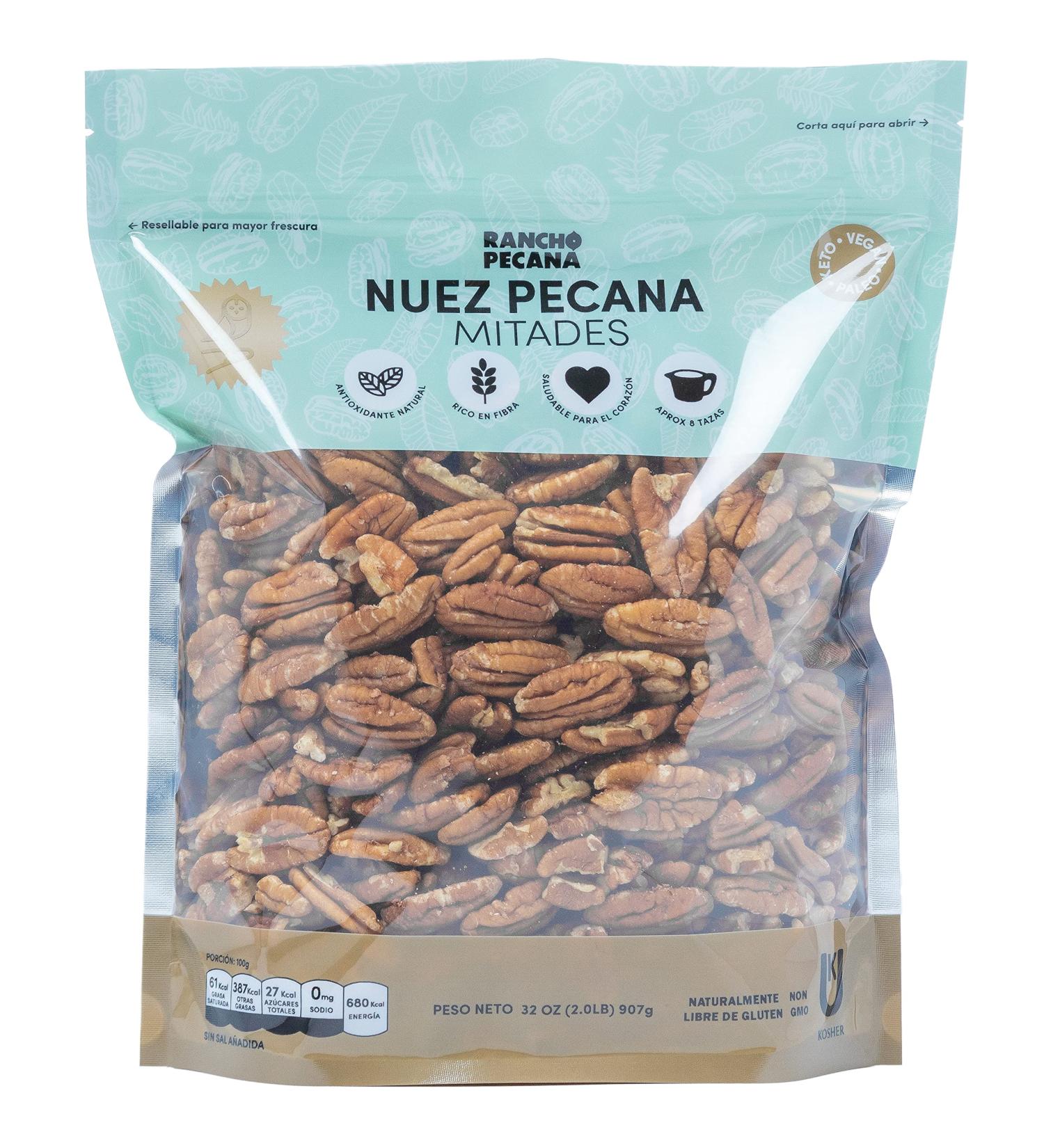 Rancho Pecana 2 LB Natural Pecan Halves | Non-GMO, Grain-Free, Gluten-Free, Heart Healthy, Vegan | Healthy Snack with 3g Protein per 1 oz | Resealable Bag | 2.0 Pounds - Buy Online on SooperMarket.com