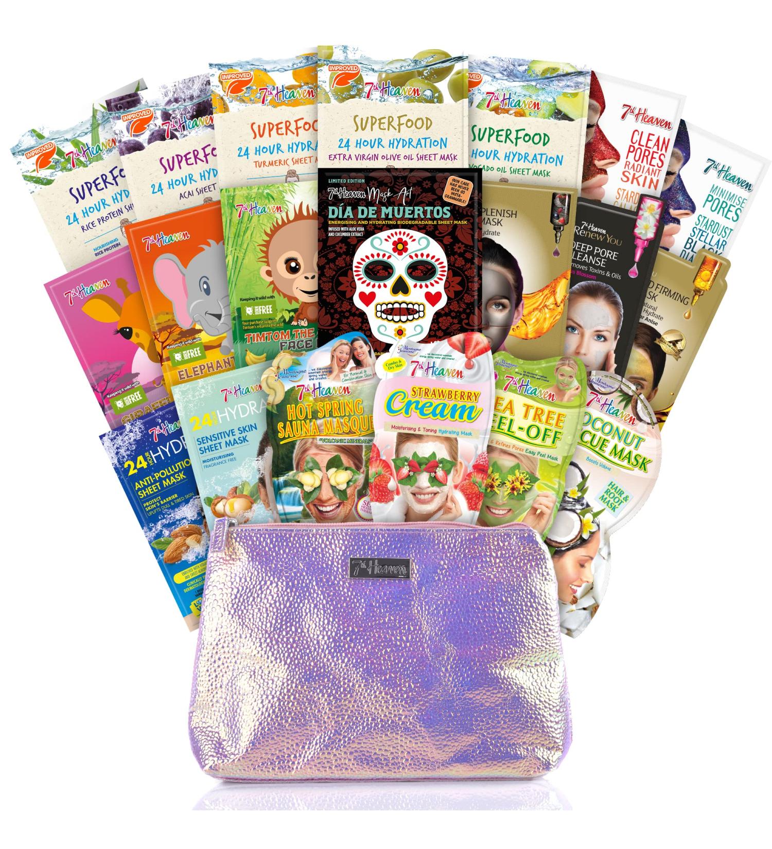 7th Heaven 'Complete Beauty Bag Pamper Gift Set 20 Skincare Face Masks to Cleanse and Moisturise Skin and Volumise Hair - Buy Online on SooperMarket.com