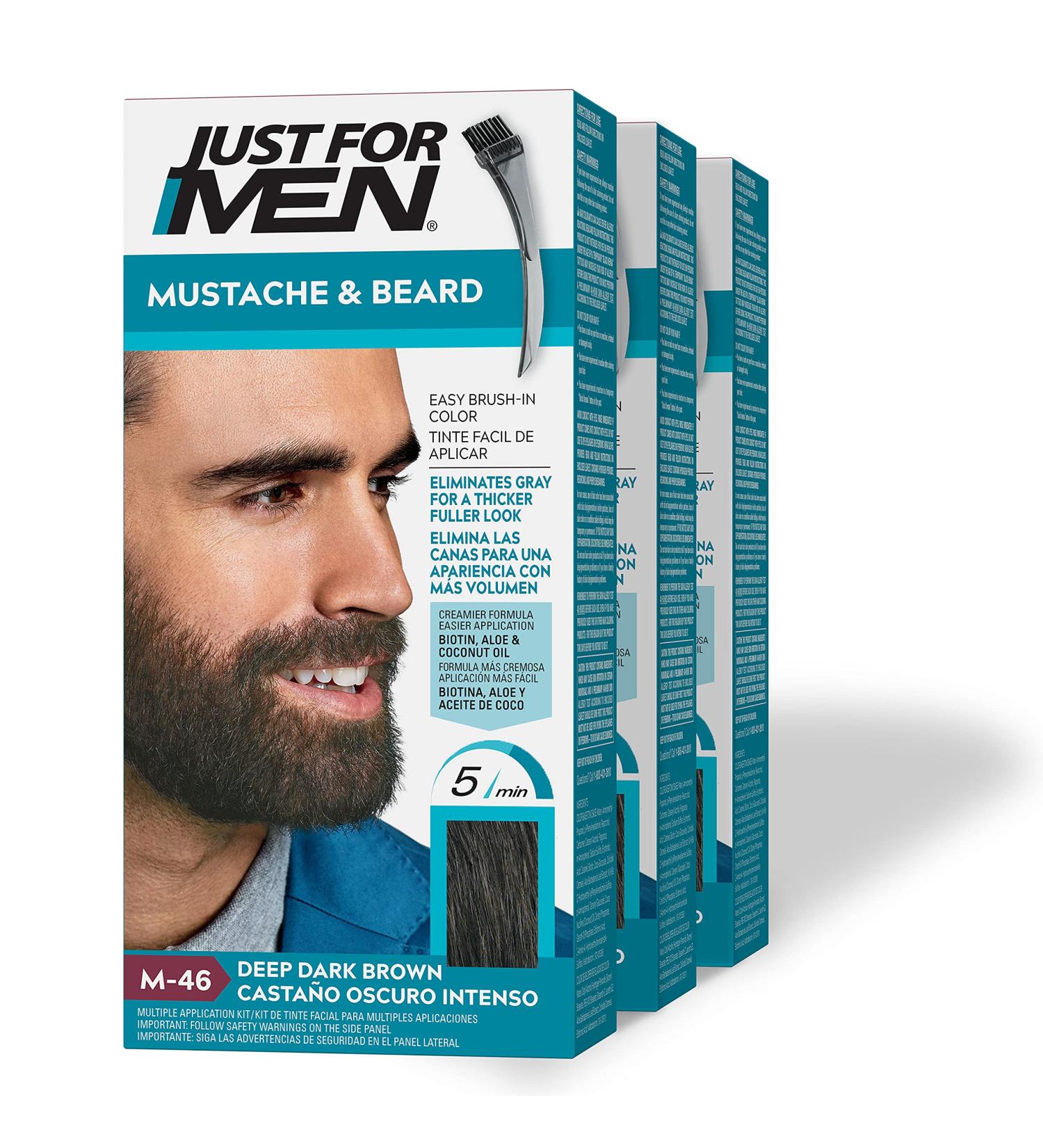 Just For Men Mustache & Beard Dye - Deep Dark Brown M-46 (Pack of 3) with Biotin, Aloe, and Coconut Oil for Healthy Facial Hair - Buy Online on SooperMarket.com
