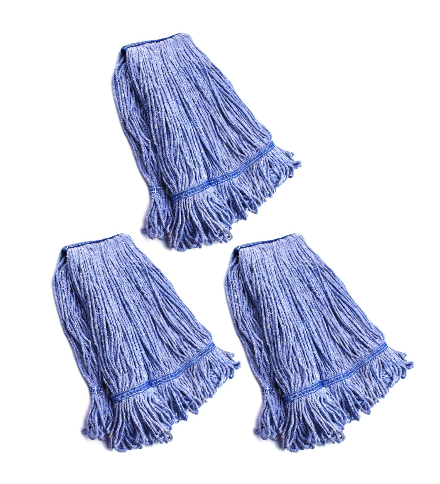 String Mop Heads Replacement Heavy Duty Commercial Grade Blue Cotton Looped End Wet Industrial Cleaning Mop Head Refills (3  Large) 3 Pieces Large (Pack of 3) - Buy Online on SooperMarket.com
