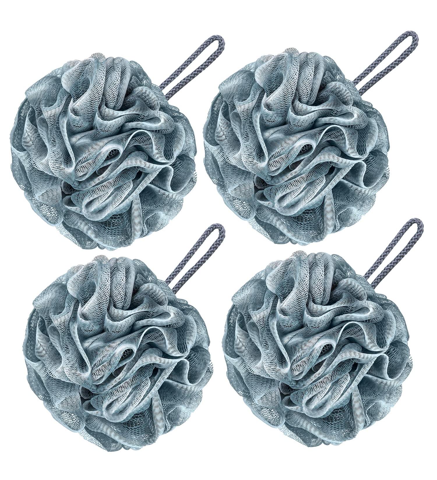 VANZAVANZU Large Luffa Bath Sponge Set of 4 - 80g Mesh Pouf Body Scrubber for Women & Men (Blue-Gray) - International Shipping Available - Buy Online on SooperMarket.com