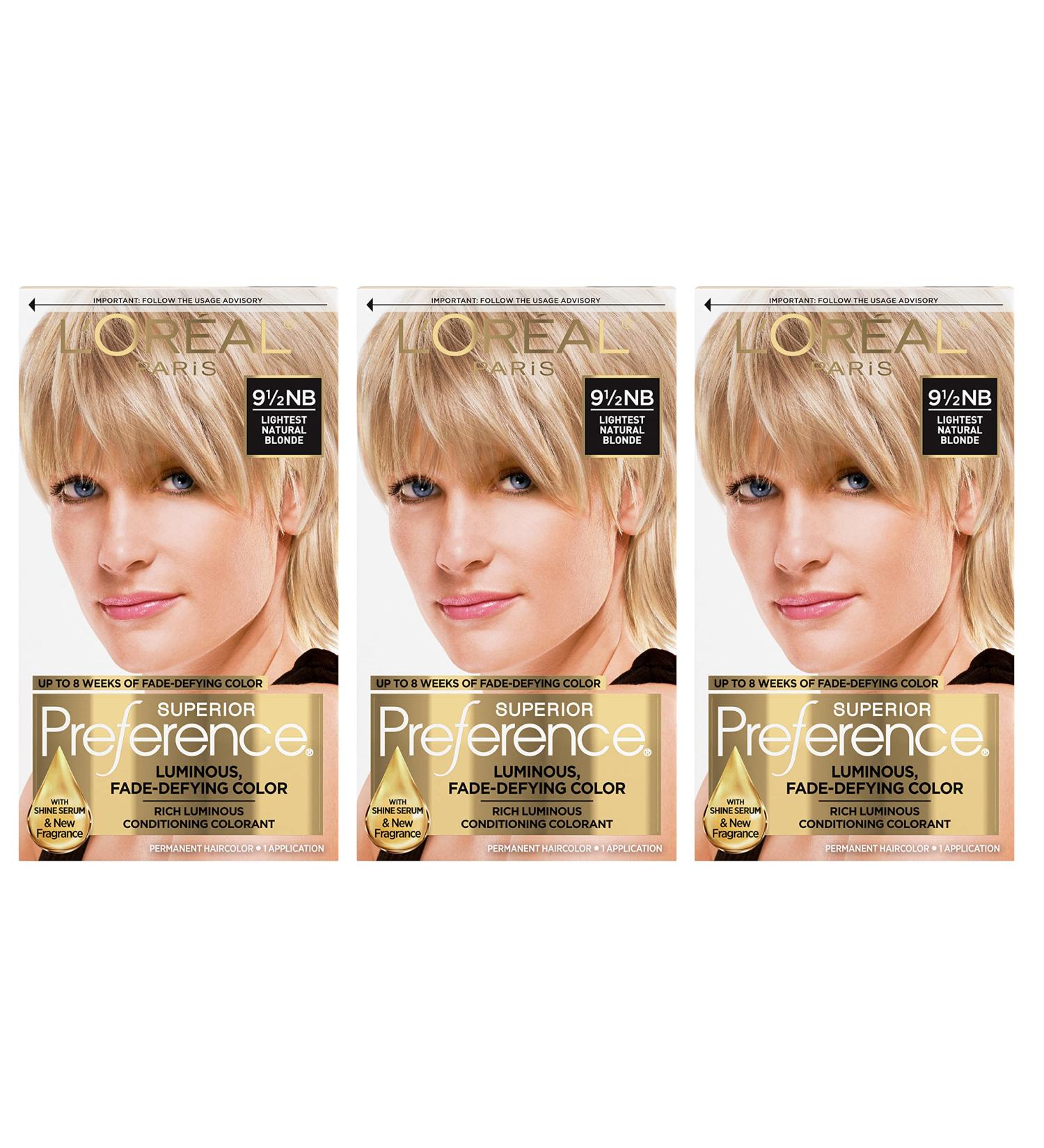 L'Oreal Paris Superior Preference 9.5N Lightest Natural Blonde Hair Color 3-Pack - Fade-Defying + Shine Permanent Dye - Buy Online on SooperMarket.com