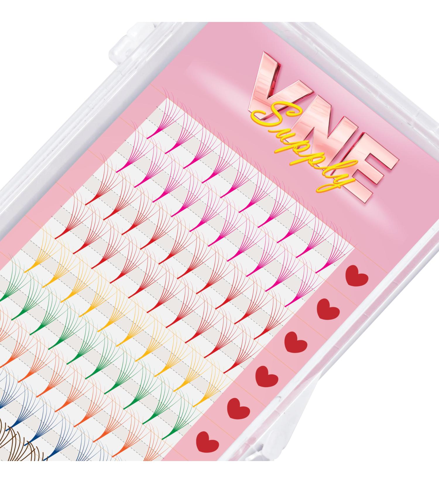 VNE Mixed Colorful Lash Extensions - Premade Volume & Mega Volume Fans | 6D C Curl | Pink Red Yellow Green Orange Purple Blue Brown - Shop Internationally - Buy Online on SooperMarket.com