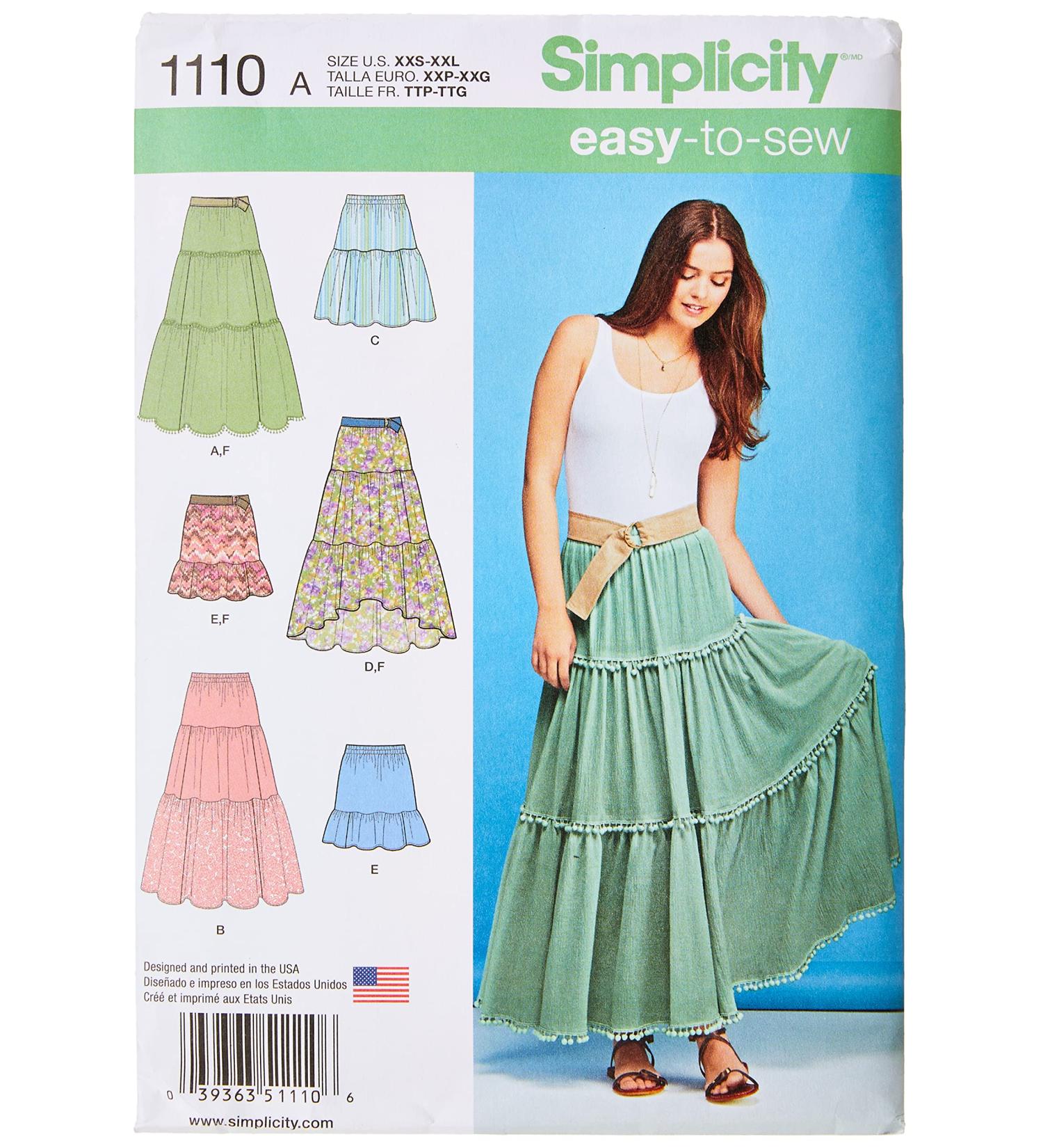 Simplicity 1110 Tiered Skirt Sewing Pattern for Women - Sizes XXS-XXL - Buy Online on SooperMarket.com
