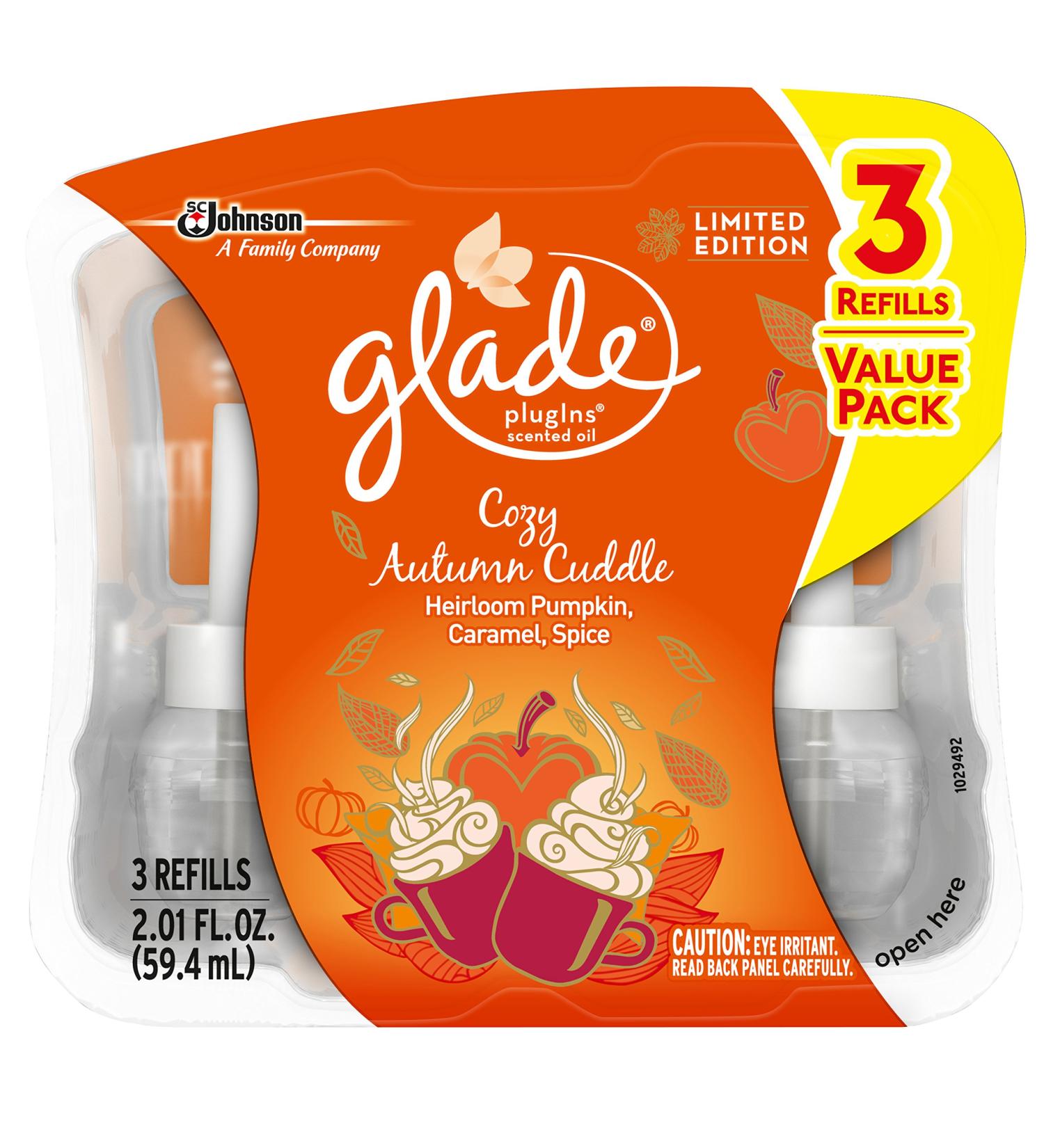 Buy Glade PlugIns Cozy Autumn Cuddle Refill - Scented Oil Air Freshener 3 Pack 2.01 fl oz | International Shipping Available - Buy Online on SooperMarket.com