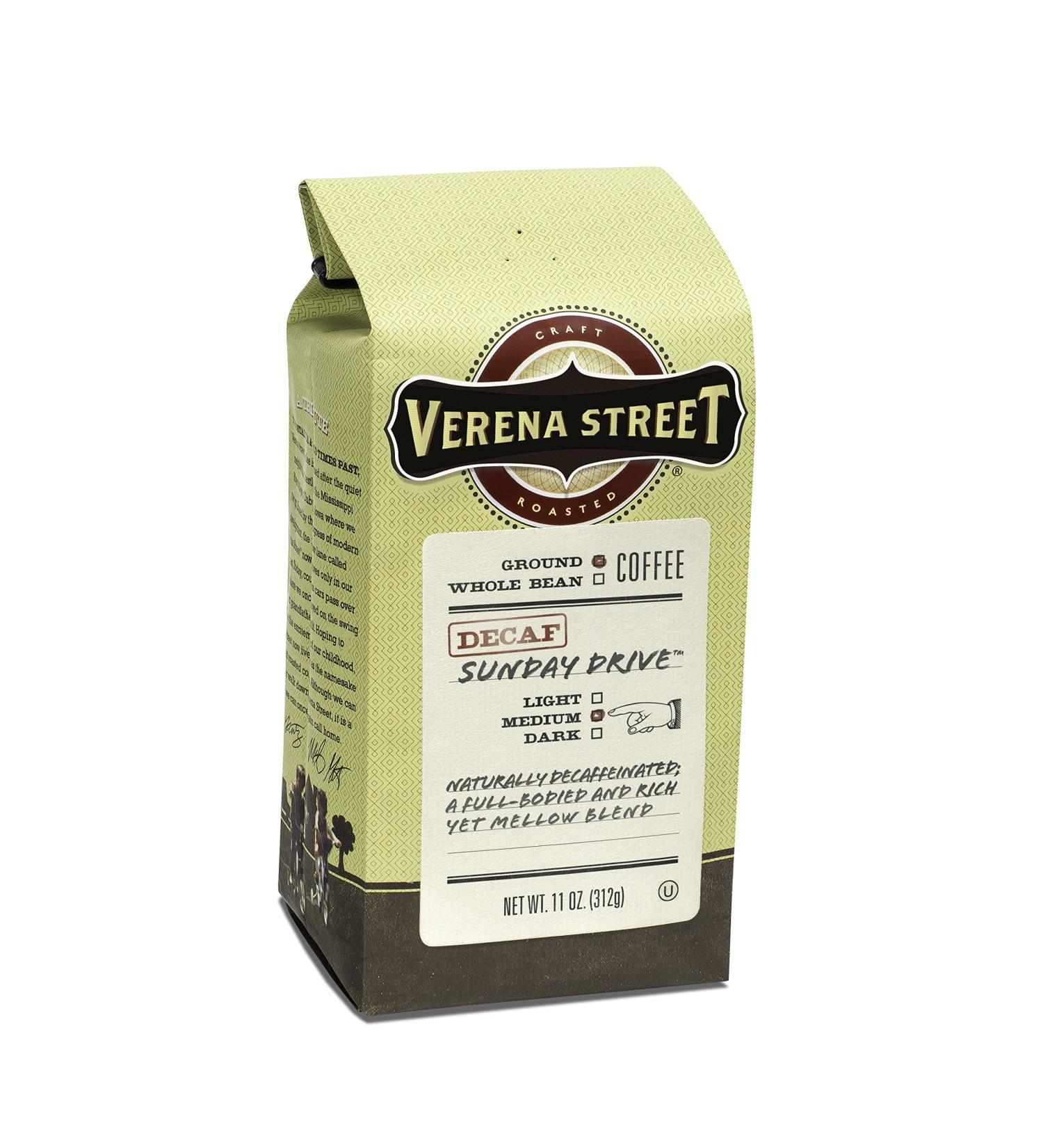 Verena Street Sunday Drive Decaf Coffee - 11oz Ground Swiss Water Process Decaf Medium Roast - Rainforest Alliance Certified Arabica - Pack of 1 - Buy Online on SooperMarket.com