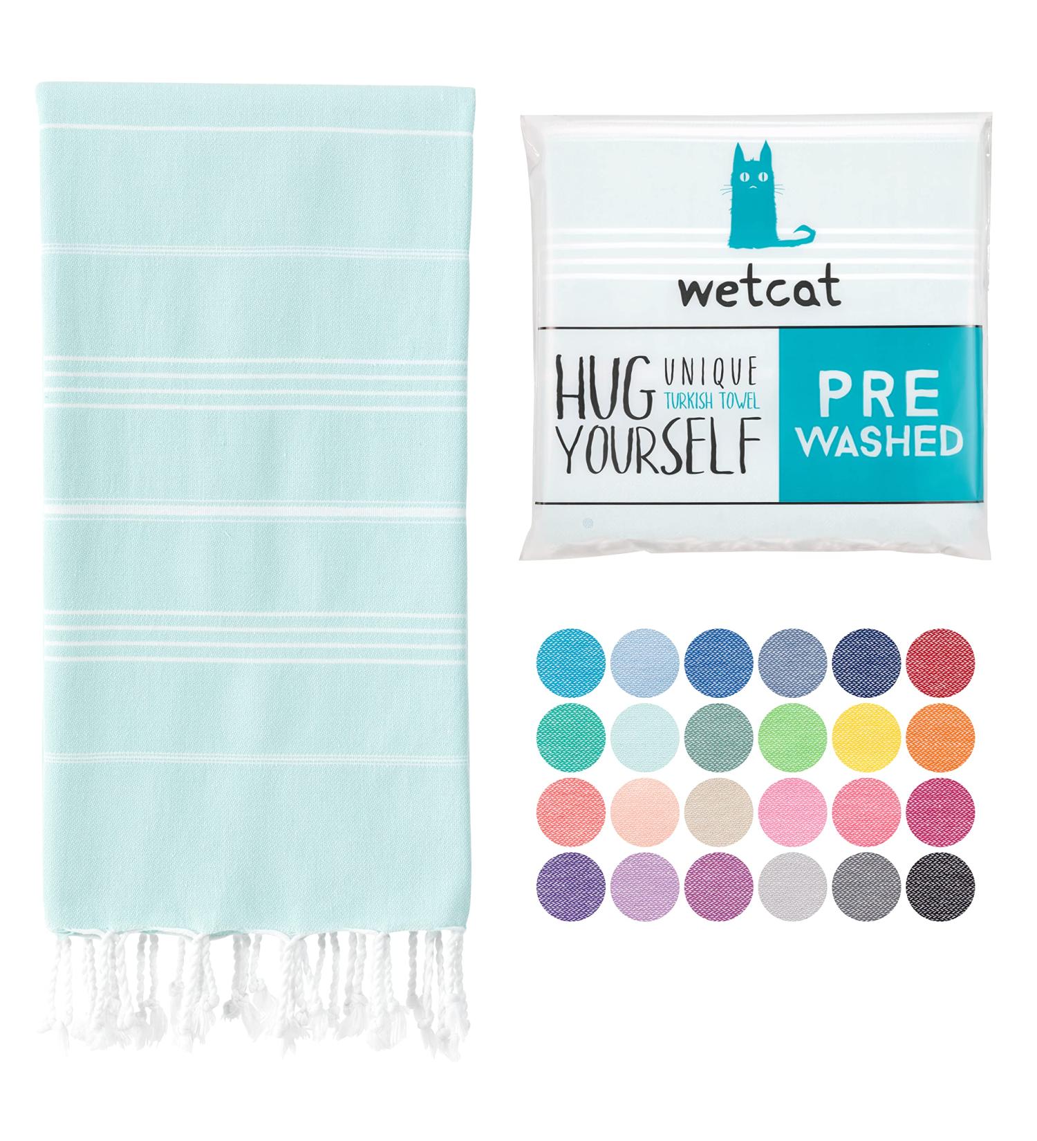 WETCAT Turkish Beach Towel 38x71 100% Cotton - Quick Dry, Sand Free, Oversized Towel for Adults - Aqua - Buy Online on SooperMarket.com