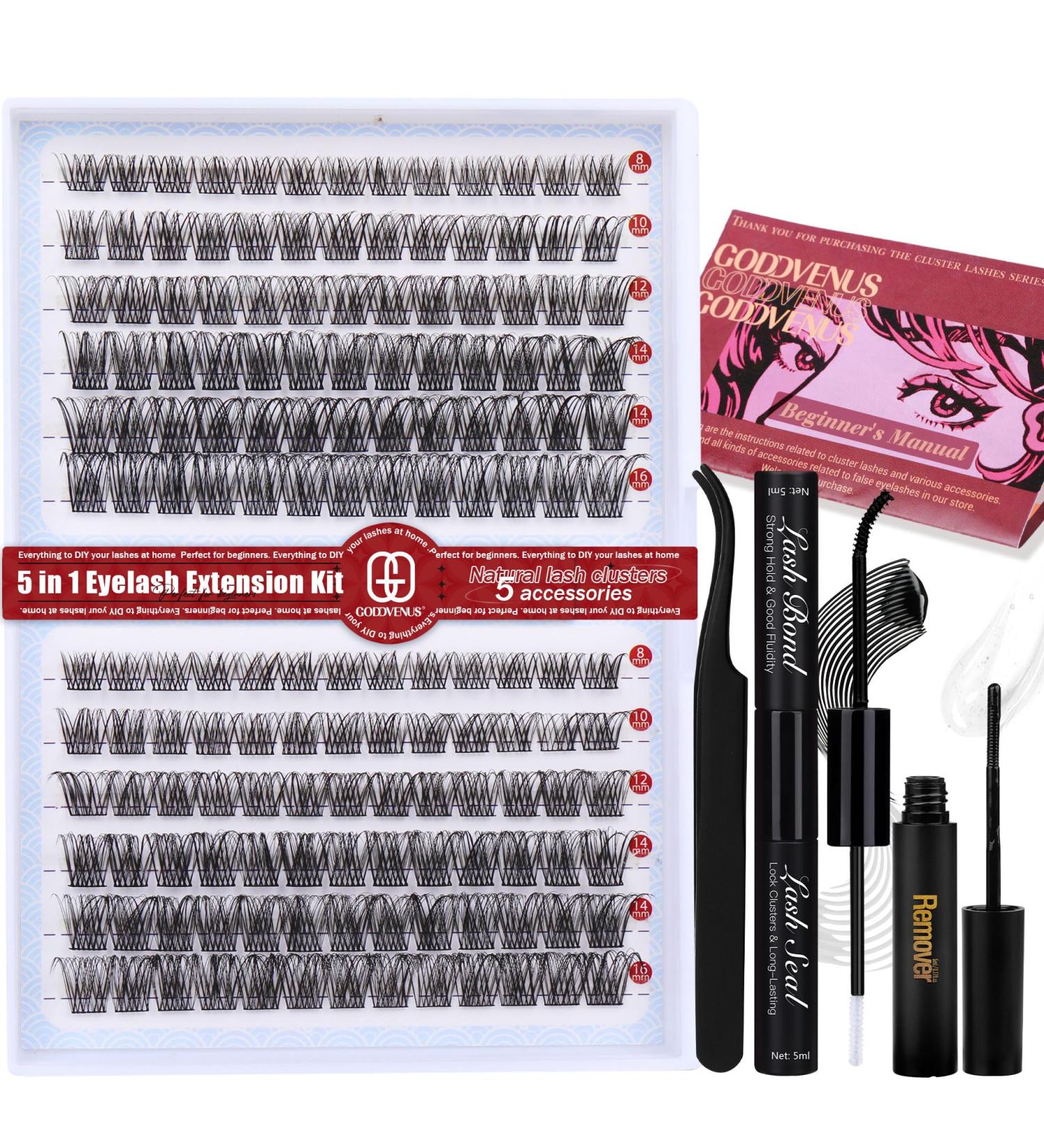 Godvenus DIY Wispy Lash Extension Kit | D Curl 8-16mm Mix | Natural Individual Lashes | Includes Bond, Seal, Remover & Applicator - Buy Online on SooperMarket.com