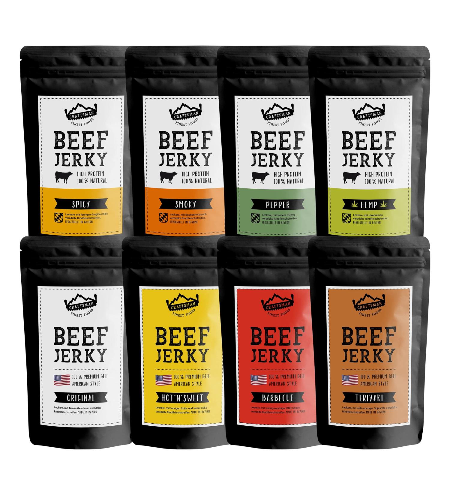 Craftsman Beef Jerky Superpack - 8 Varieties (400g) | Original BBQ Teriyaki & More | Premium Dry Meat from Bavaria Germany | International Shipping Available - Buy Online on SooperMarket.com