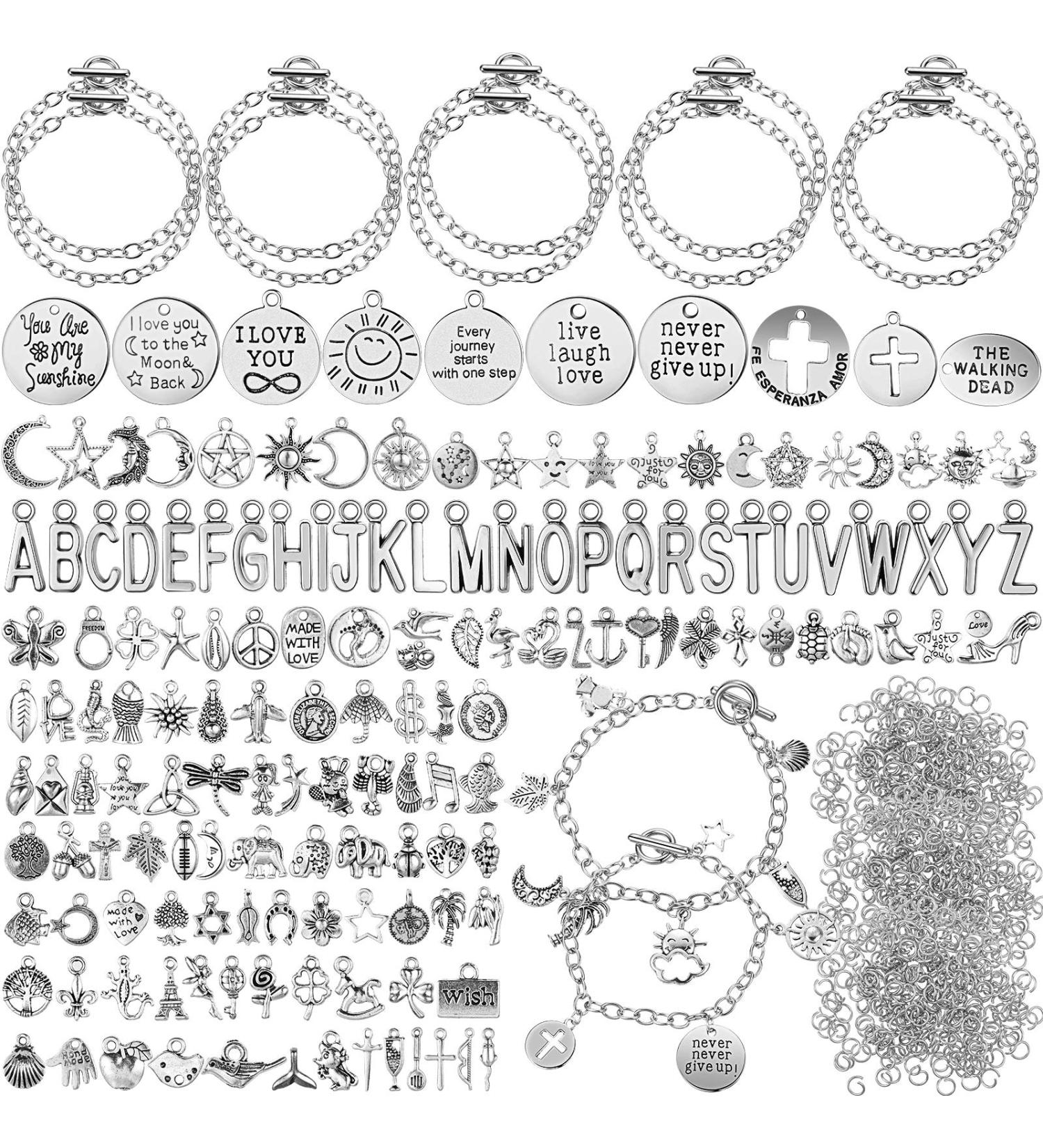 Highergo Bangles Making Kit with Link Chain Bracelets, Charms, and Jump Rings - 469 Pieces - Buy Online on SooperMarket.com