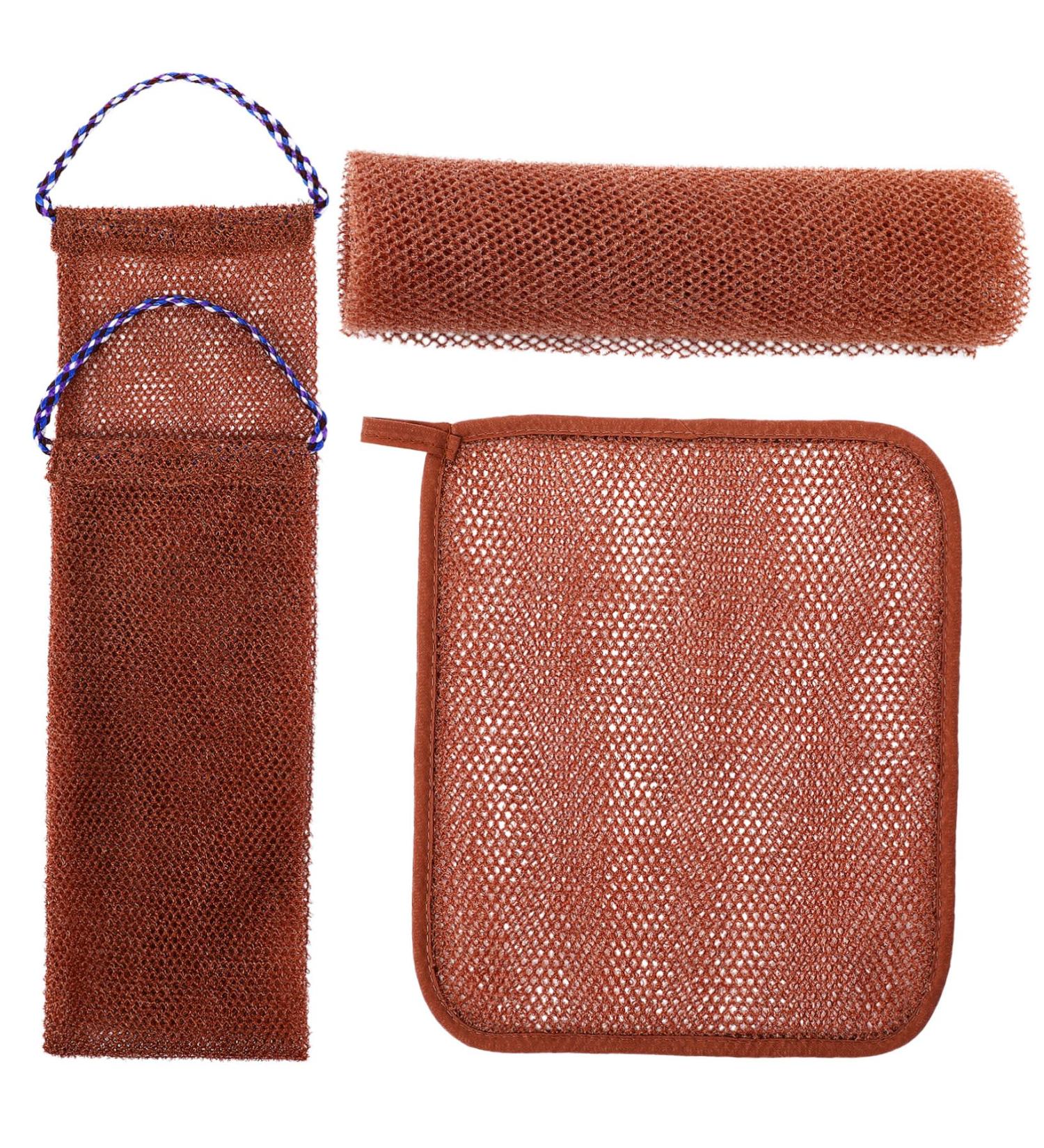 PLAFOPE 1 Set Bath Towel Exfoliating Washcloth African Net Cloth Body Scrubber Exfoliator Towels Brown Nylon - Buy Online on SooperMarket.com